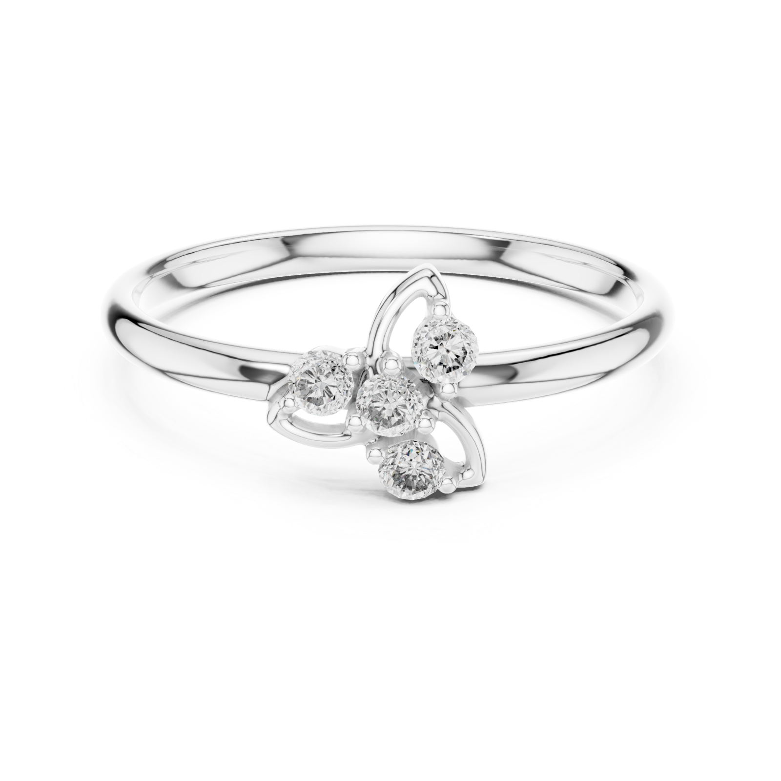  White Gold Radiant Blossom Petal Curve Ring Front View