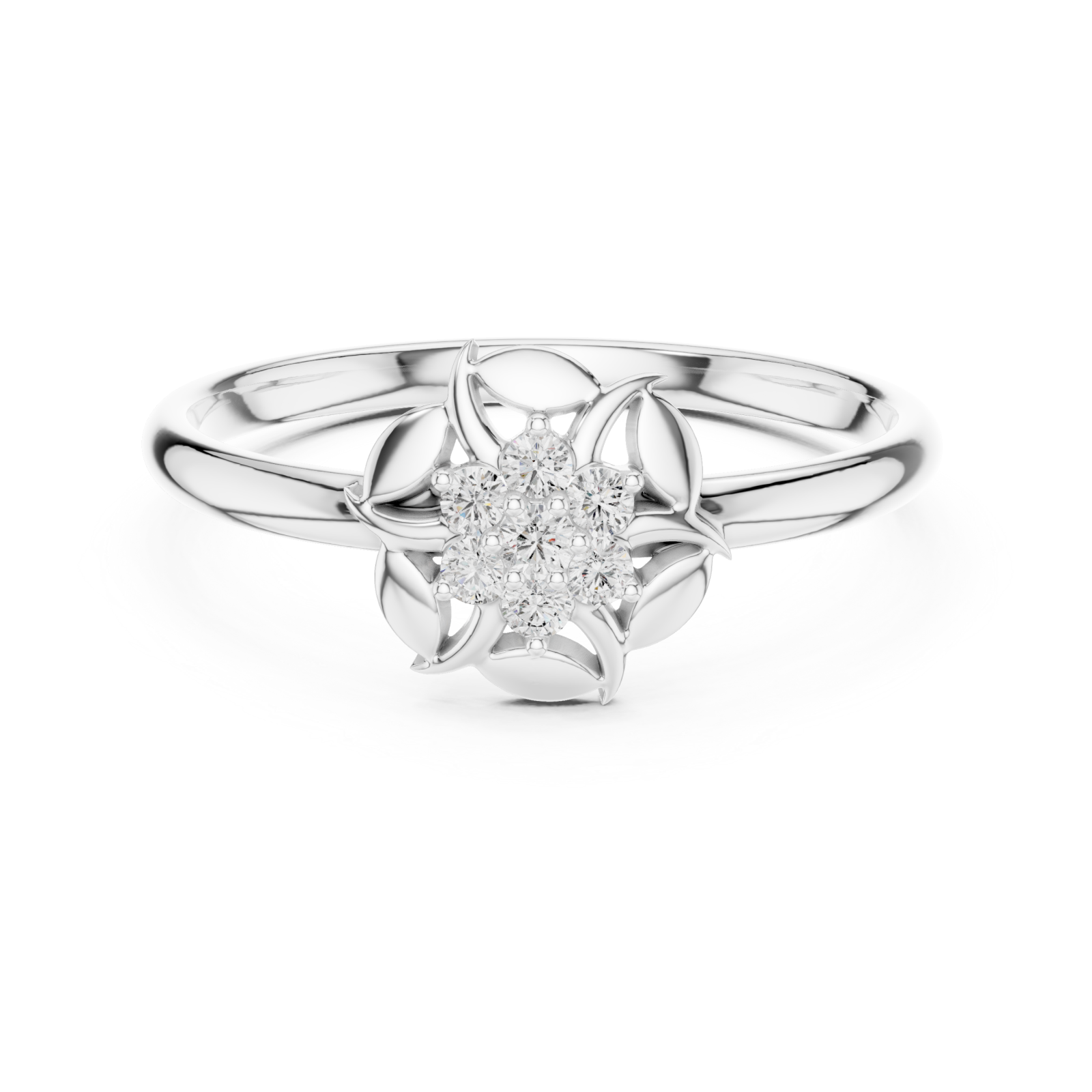  White Gold Opulent Floral Dusk Band Front View