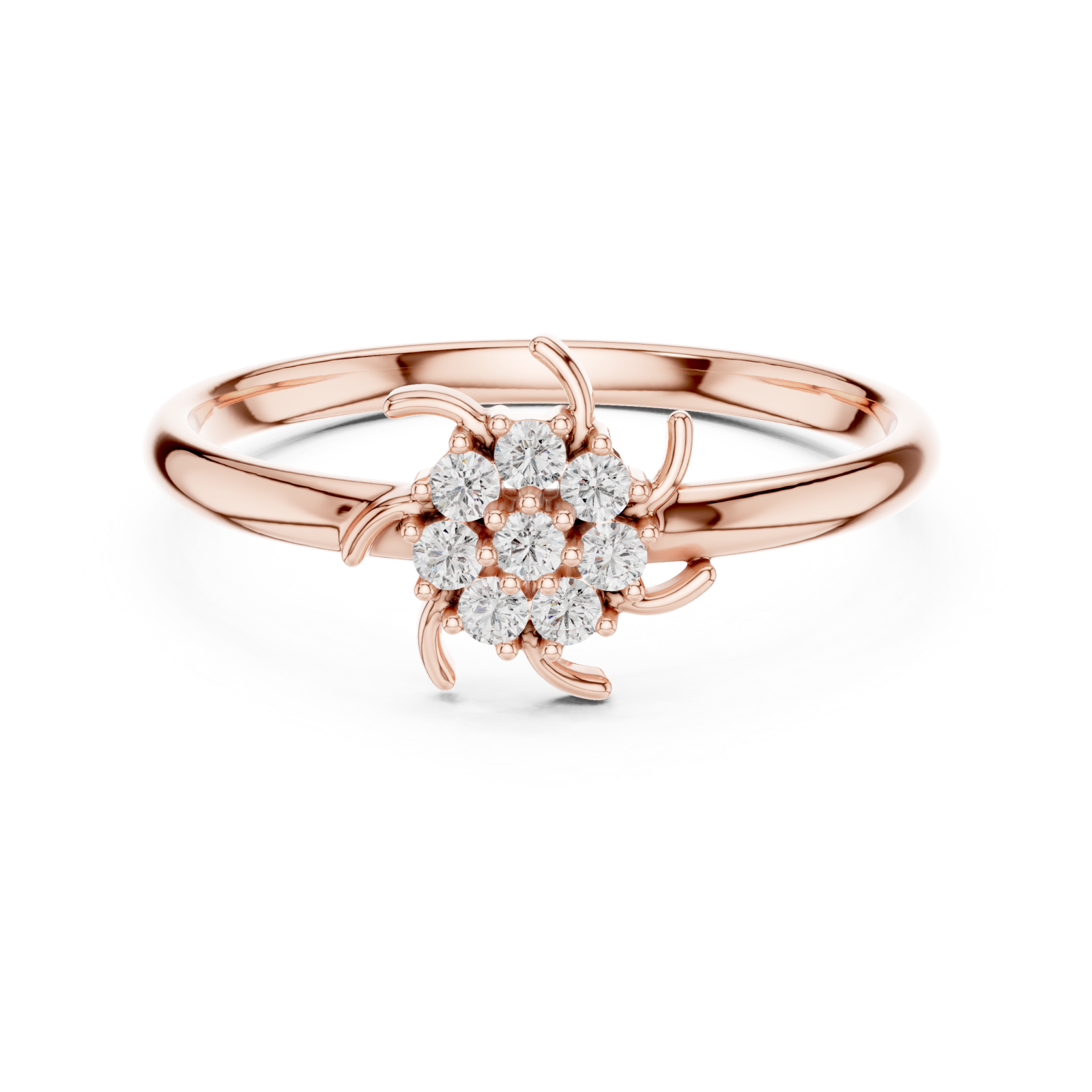 Rose Gold Celestial Spark Blossom Ring Front View