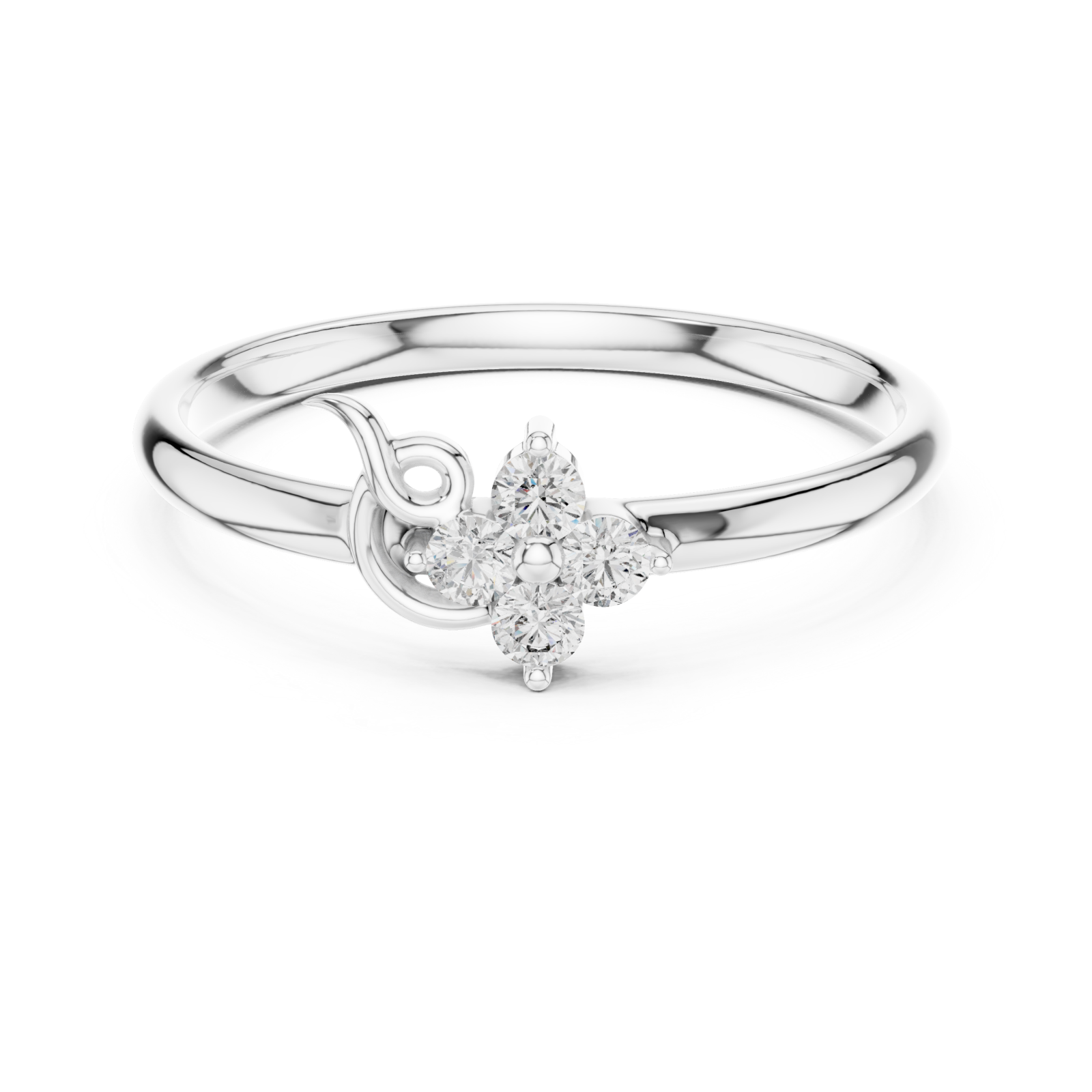  White Gold Enchanted Petite Floral Band Ring Front View