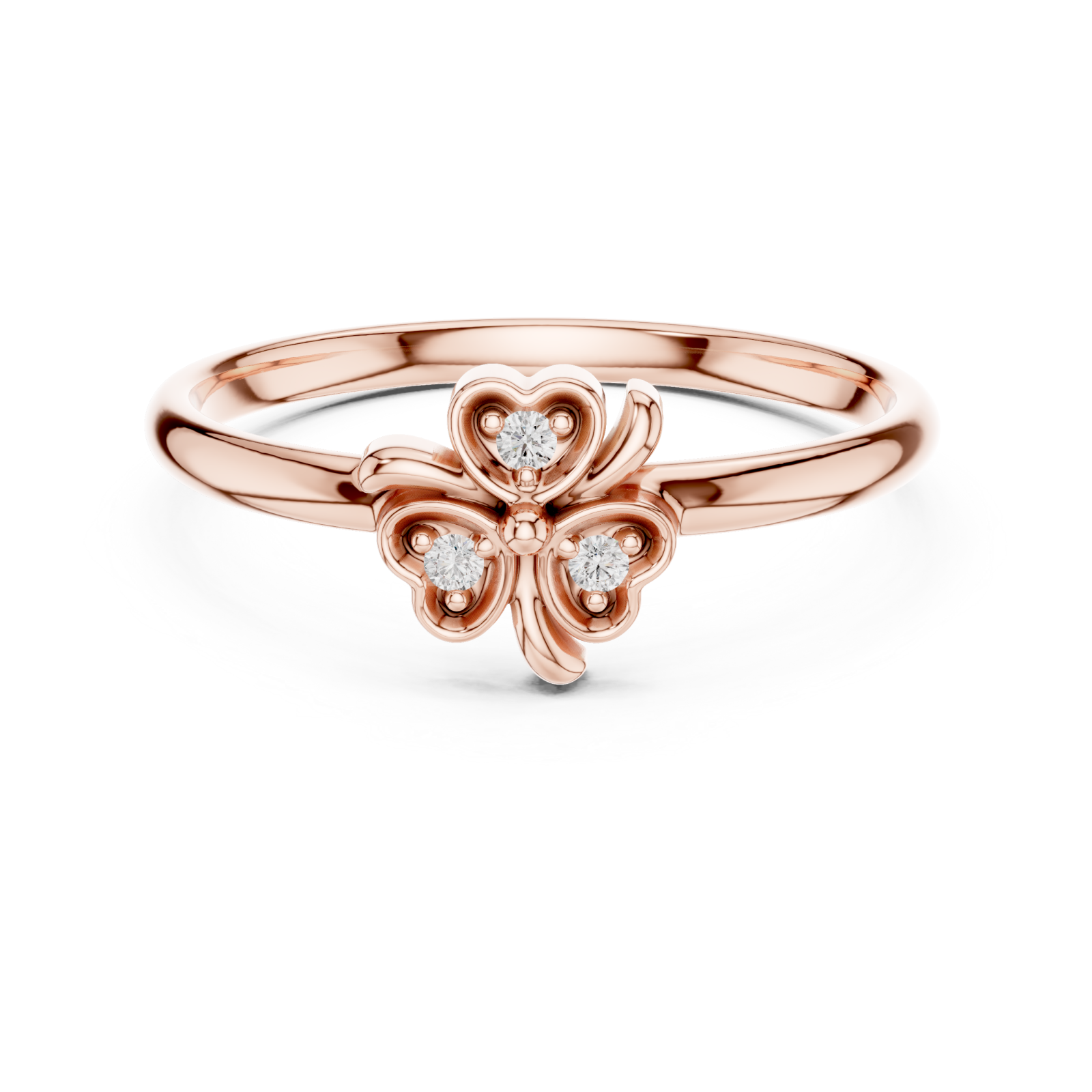  Rose Gold Serene Petal Harmony Solitaire Band Ring Front View