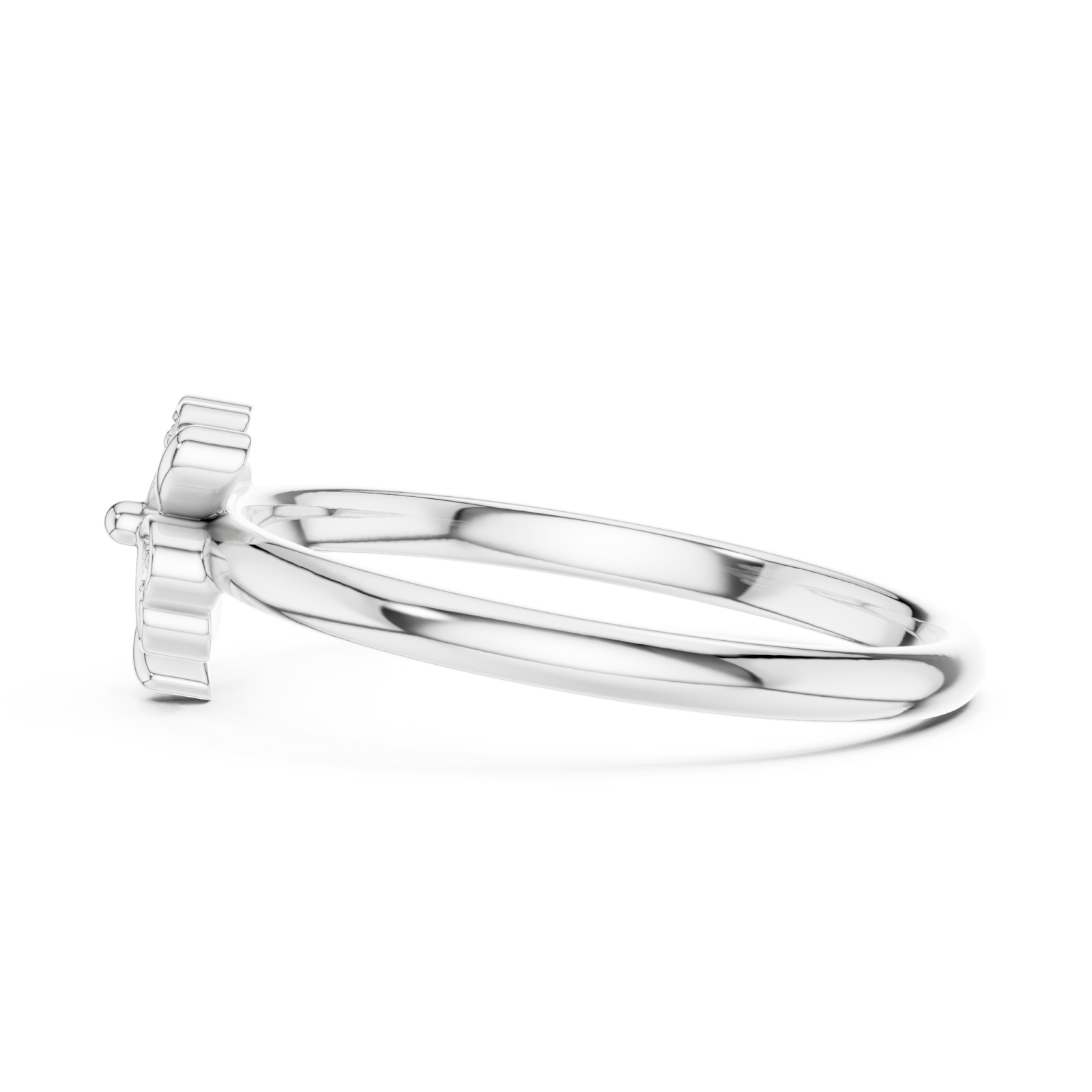  White Gold Serene Petal Harmony Solitaire Band Ring Side View