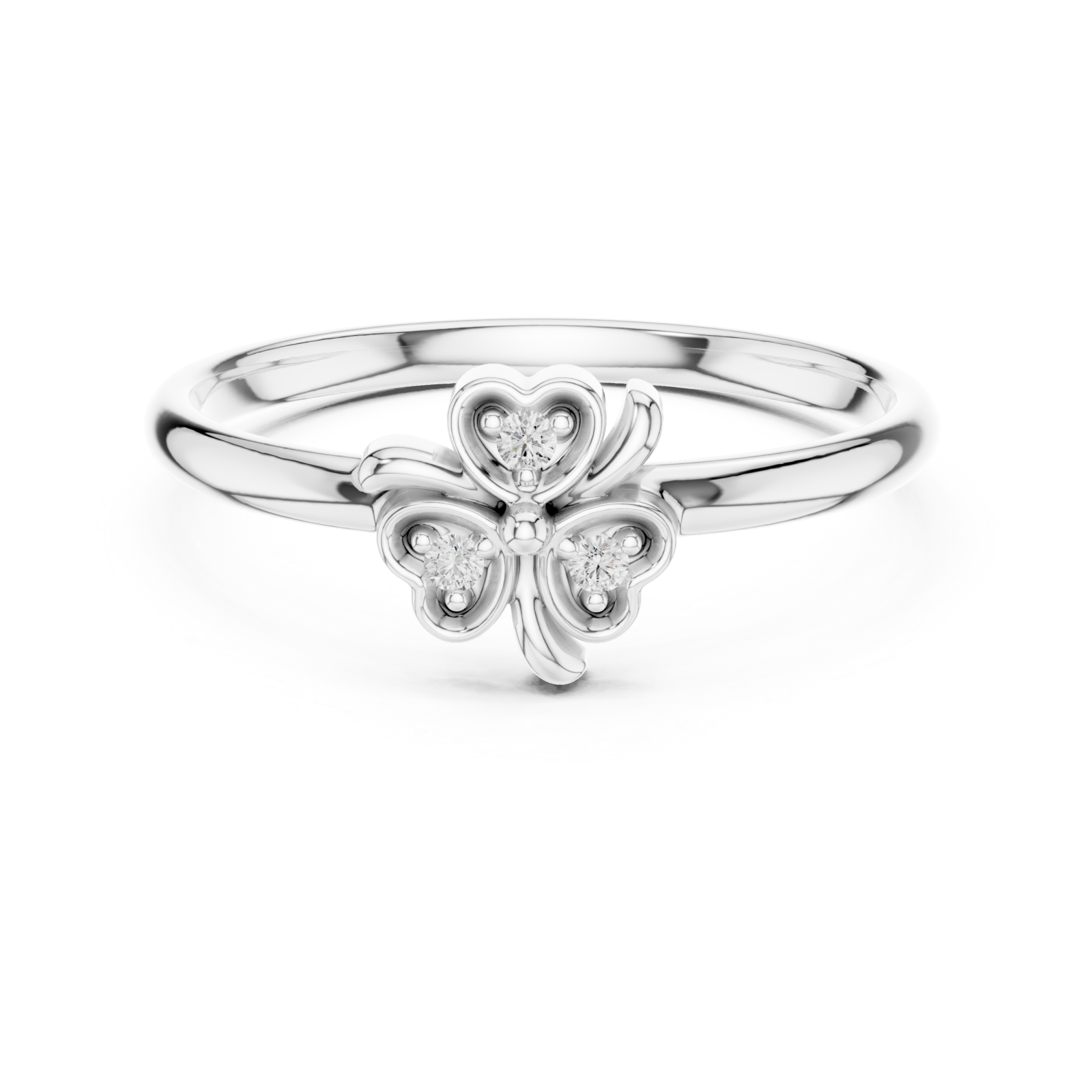  White Gold Serene Petal Harmony Solitaire Band Ring Front View