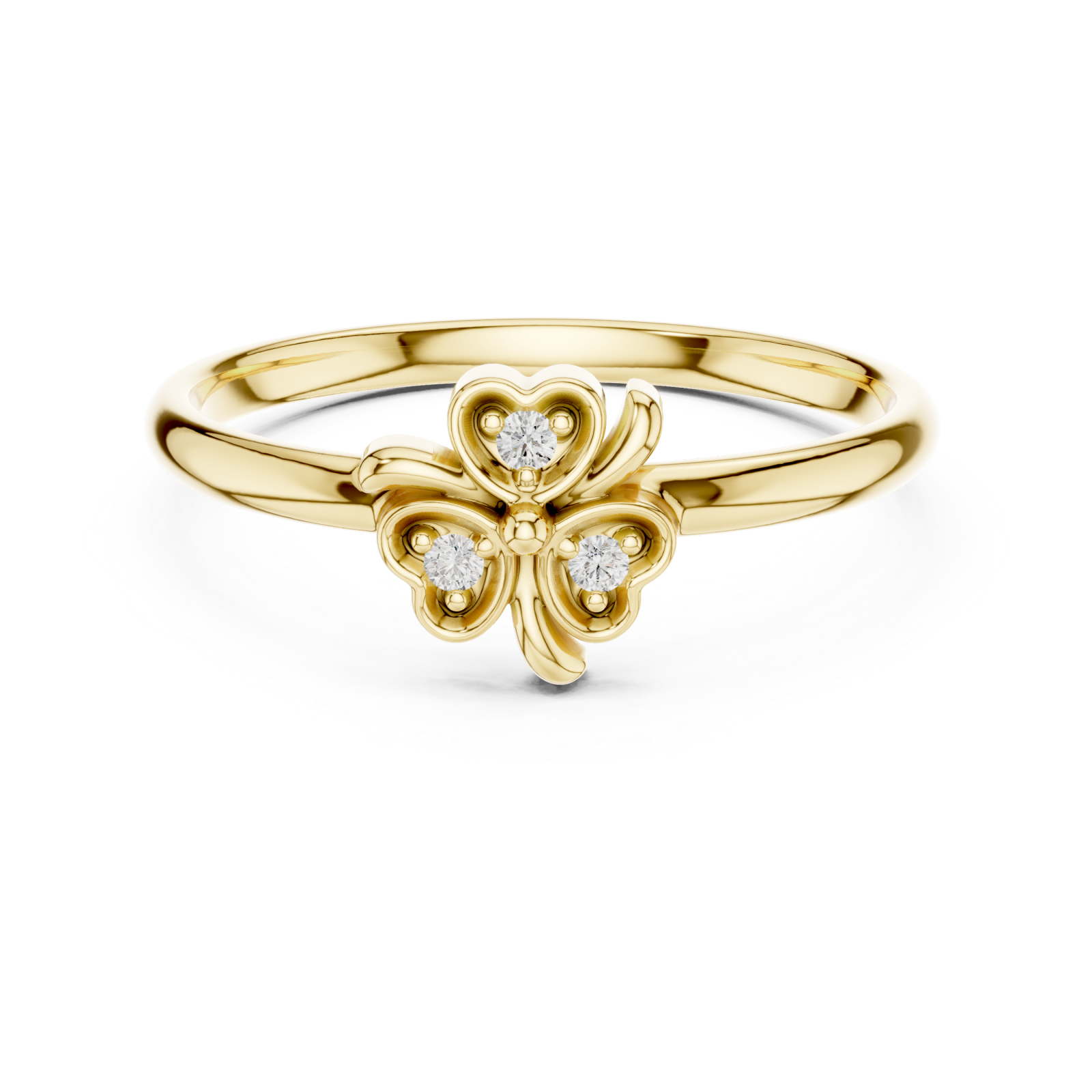  Gold Serene Petal Harmony Solitaire Band Ring Front View