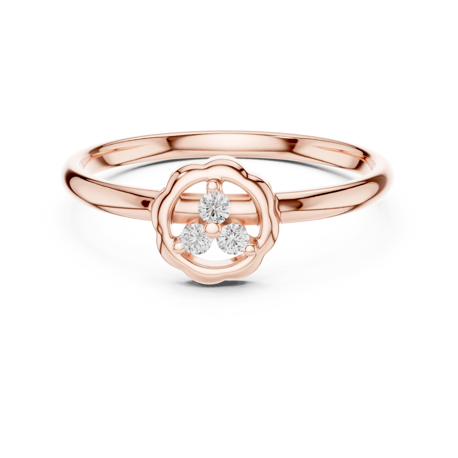  Rose Gold Whispering Petals Delicate Halo Accent Band Front View