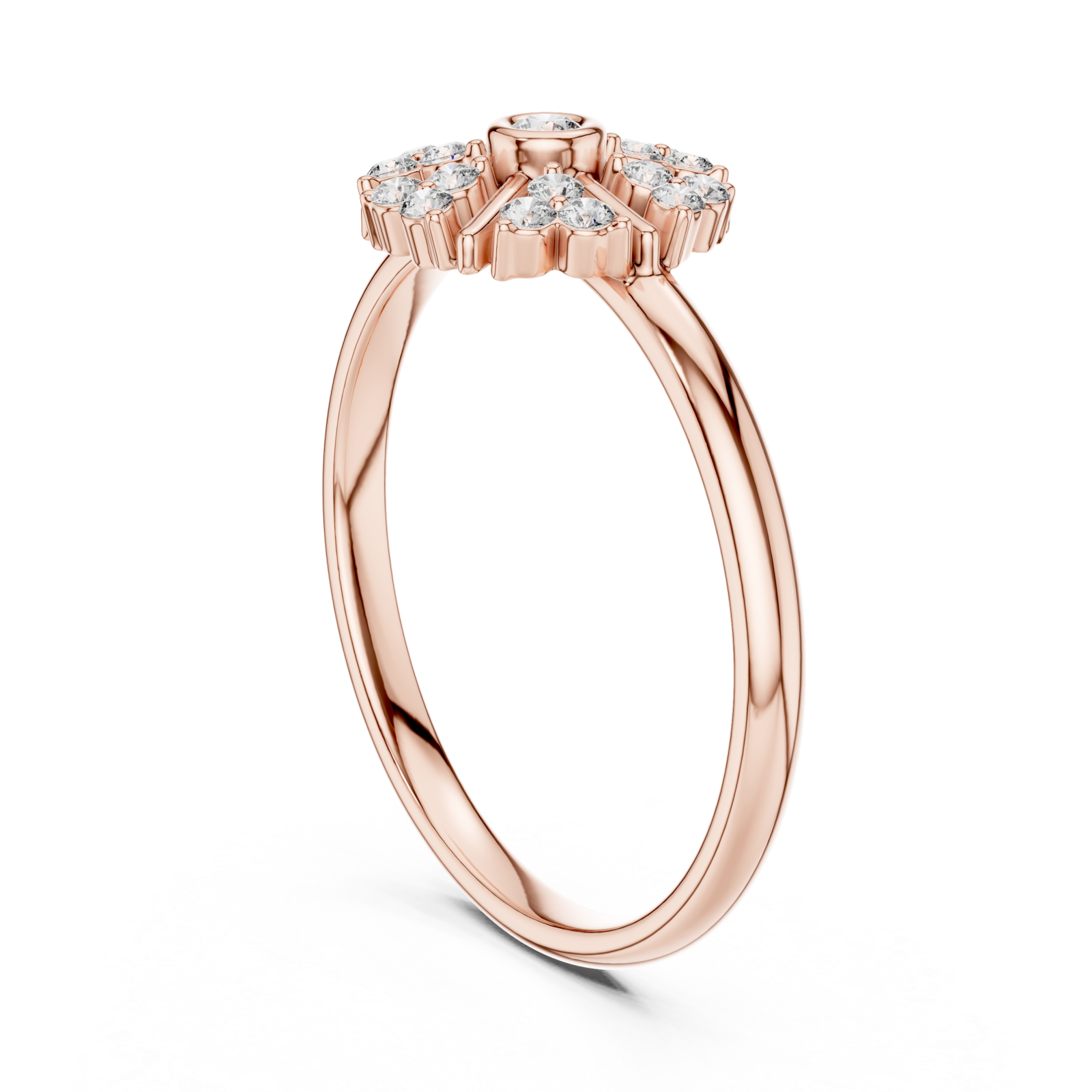  Rose Gold Celestial Blossom Round Halo Ring Left View