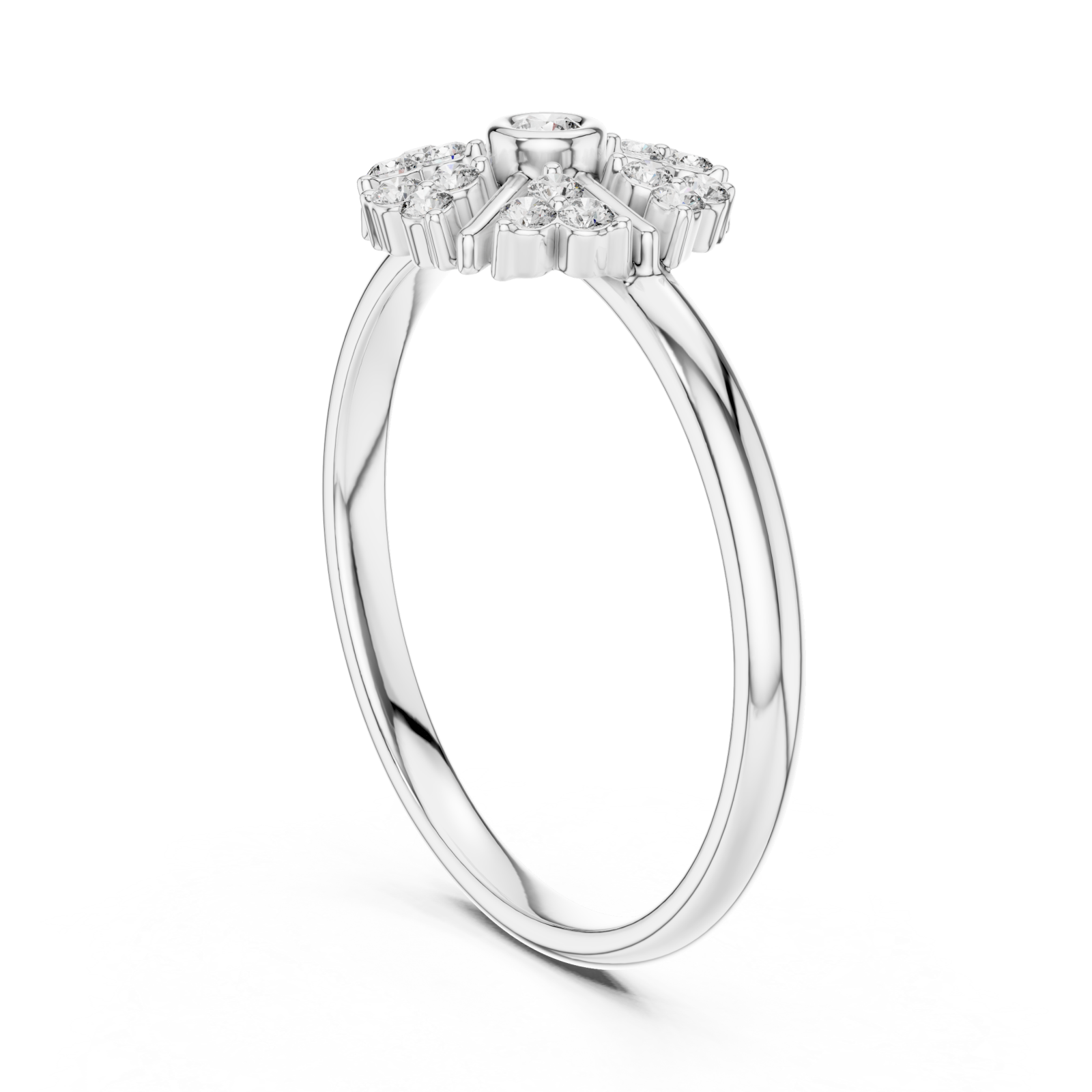  White Gold Celestial Blossom Round Halo Ring Left View