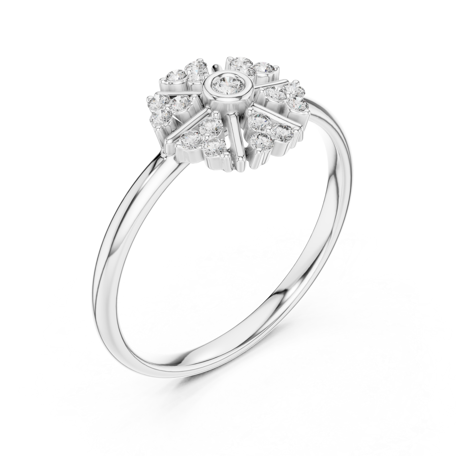  White Gold Celestial Blossom Round Halo Ring Right View