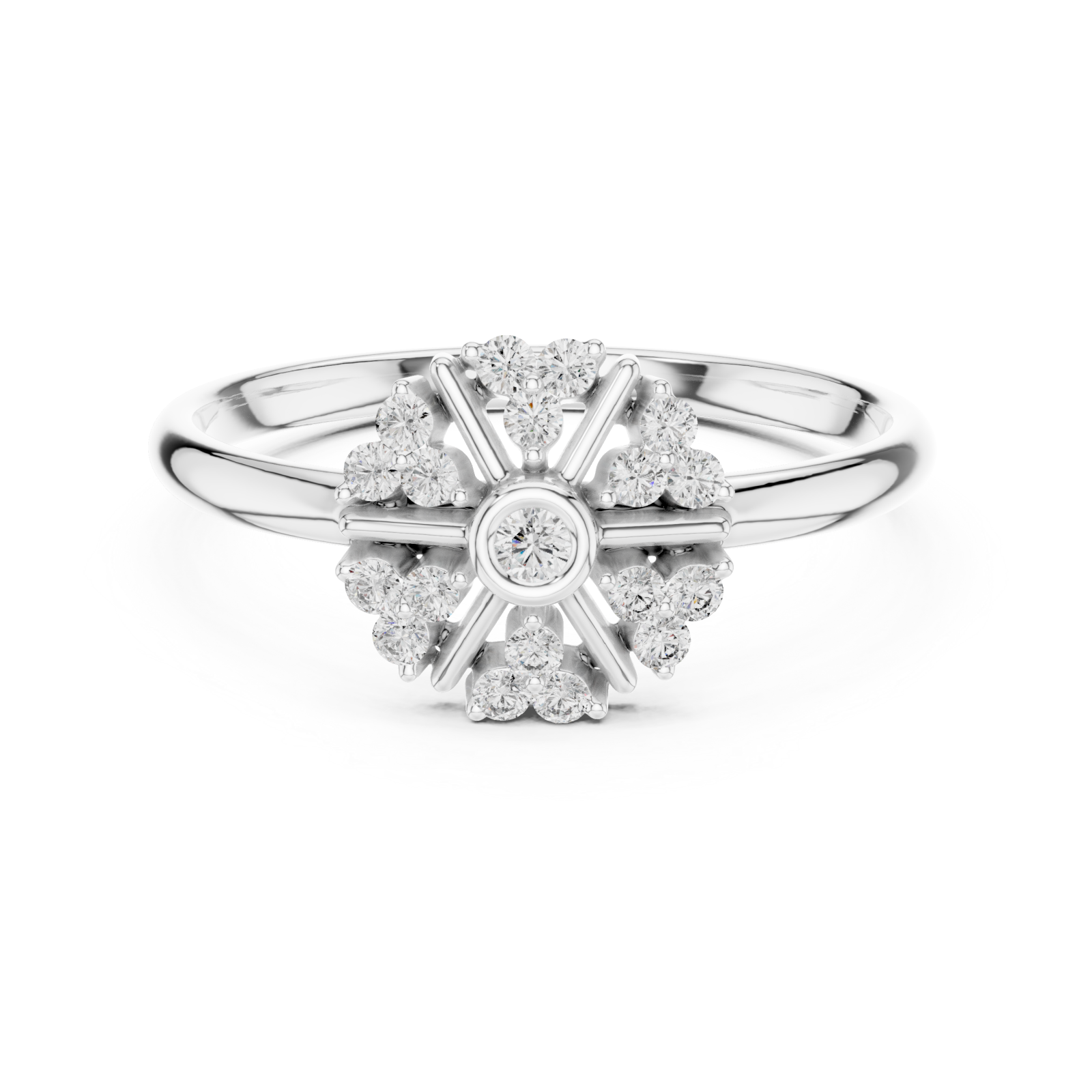  White Gold Celestial Blossom Round Halo Ring Front View