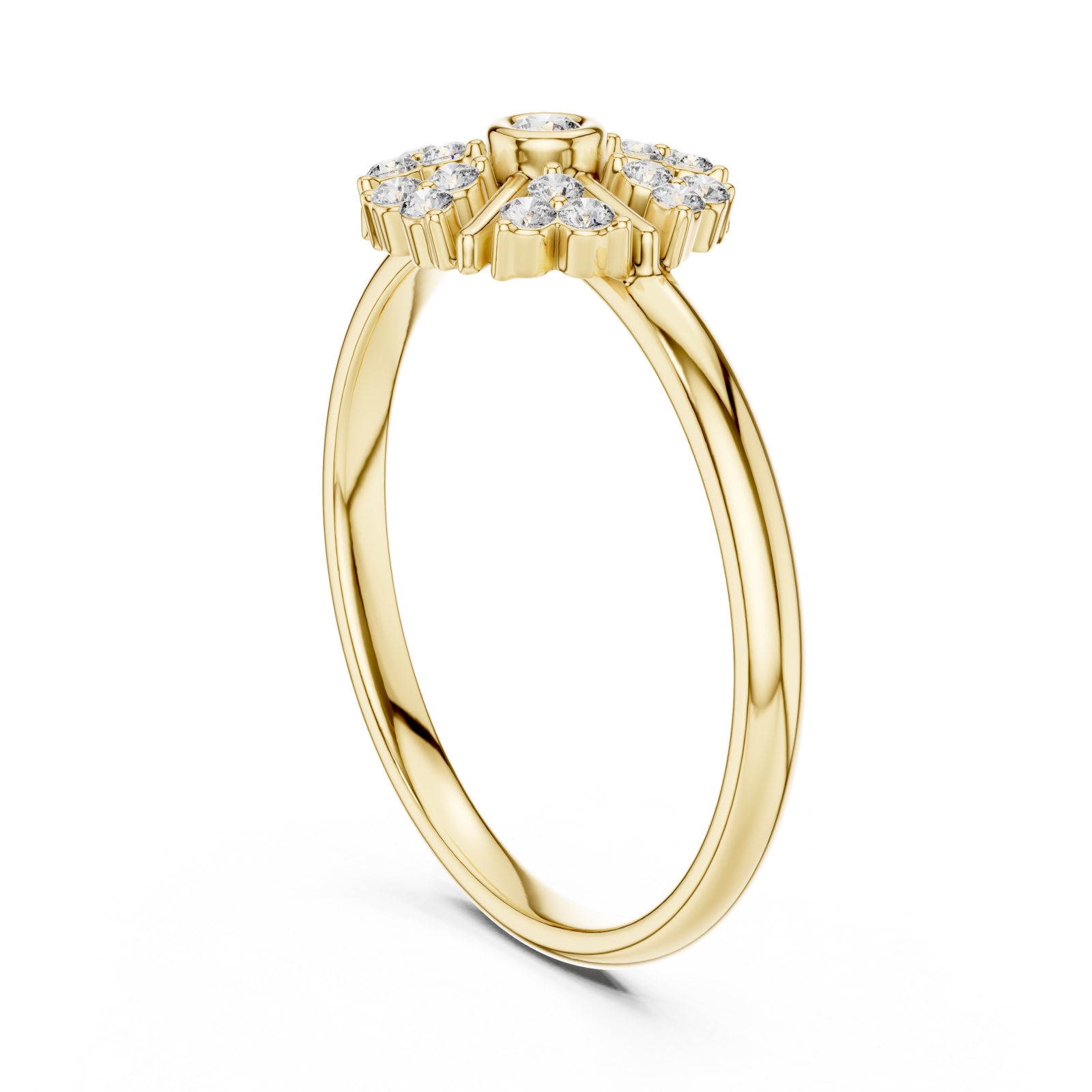  Gold Celestial Blossom Round Halo Ring Left View