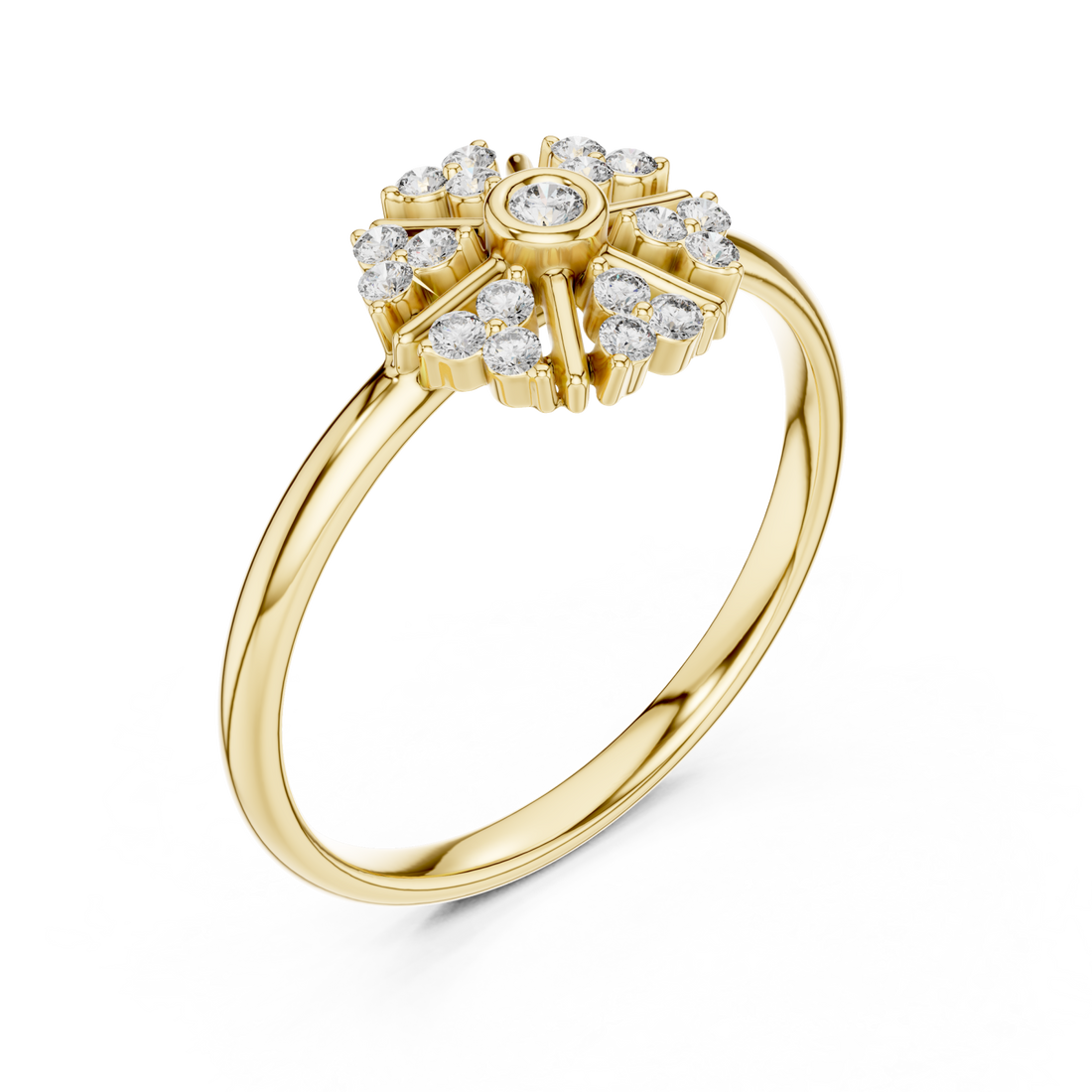 Gold Celestial Blossom Round Halo Ring Right View