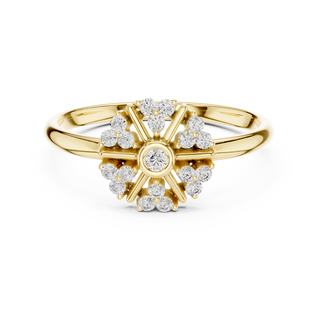 Gold Celestial Blossom Round Halo Ring Right View