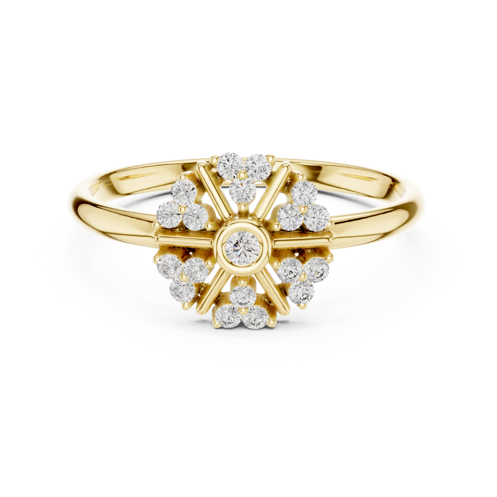 Gold Celestial Blossom Round Halo Ring Front View