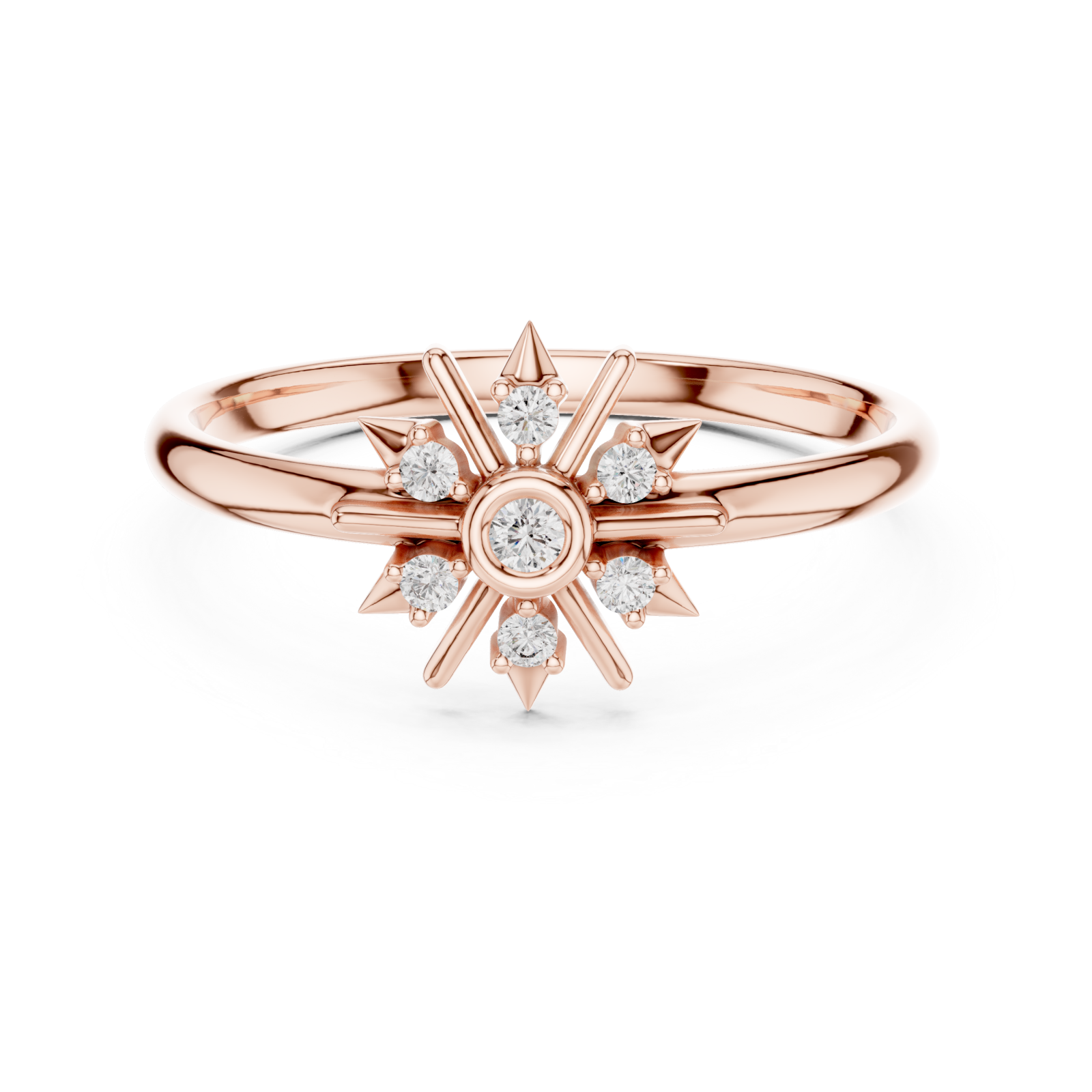  Rose Gold Celestial Luxe Starburst Ring Front View