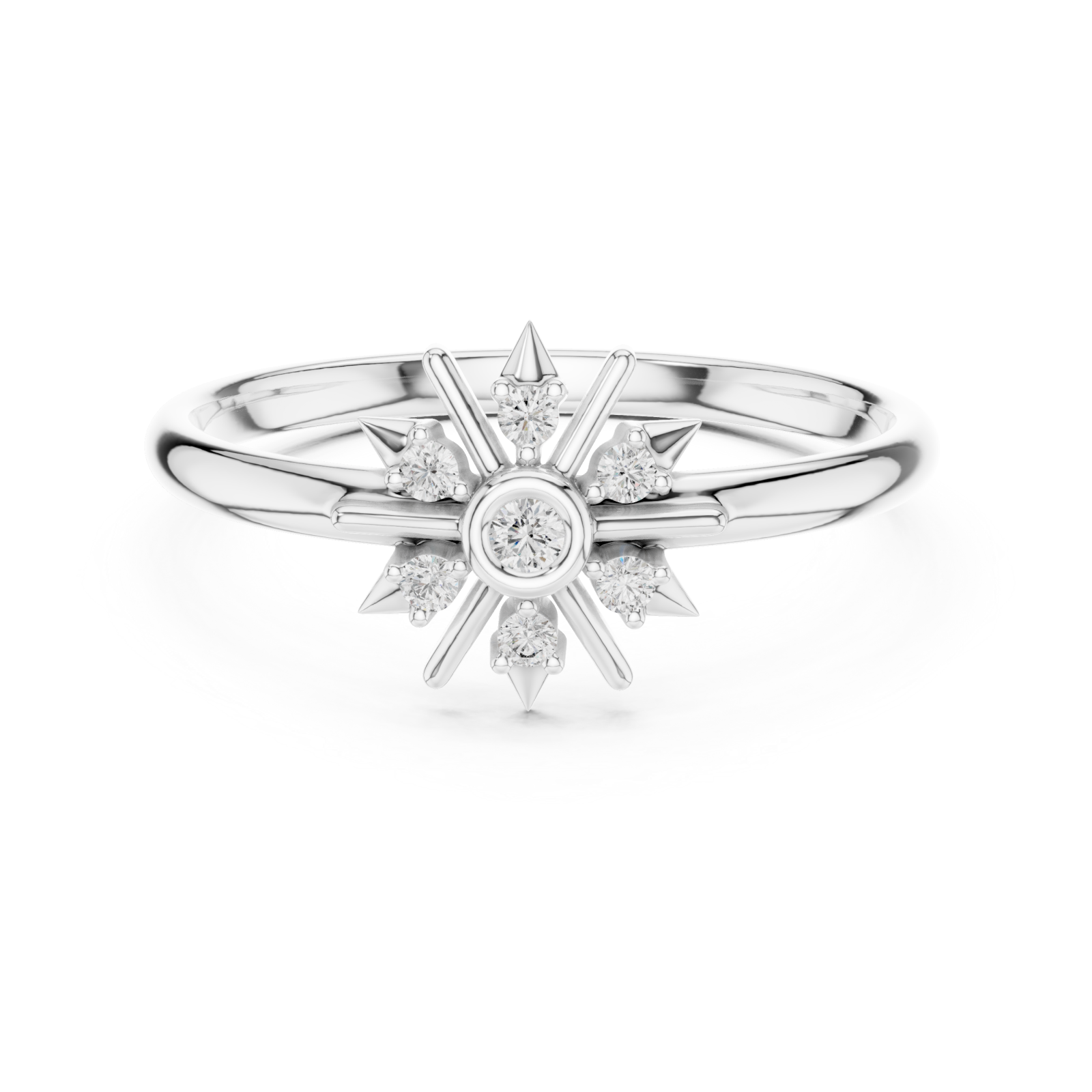  White Gold Celestial Luxe Starburst Ring Front View
