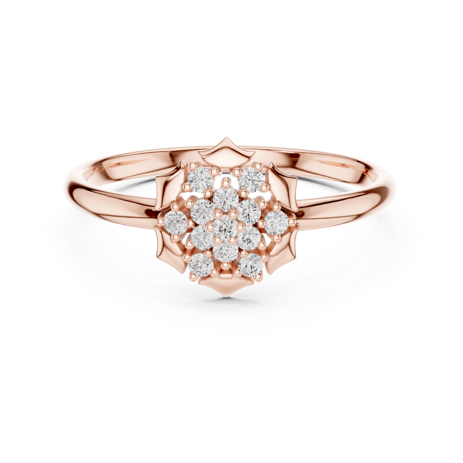  Rose Gold Morning Starburst Halo Ring Front View