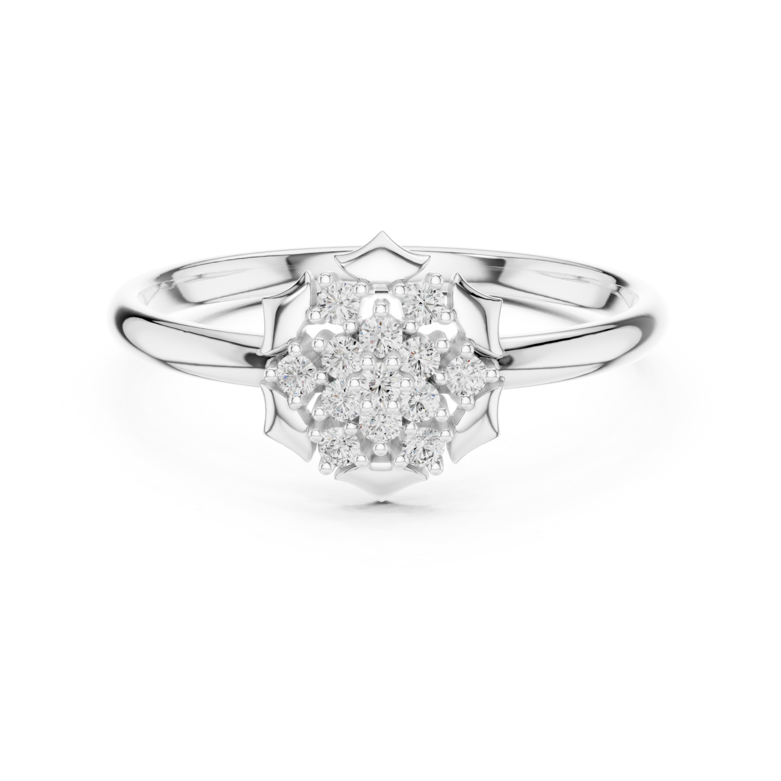  White Gold Morning Starburst Halo Ring Front View