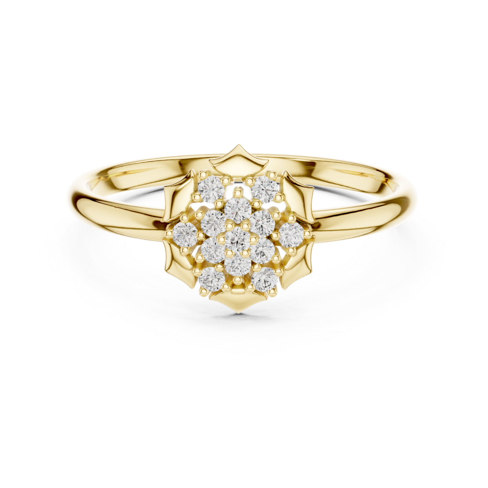  Gold Morning Starburst Halo Ring Front View