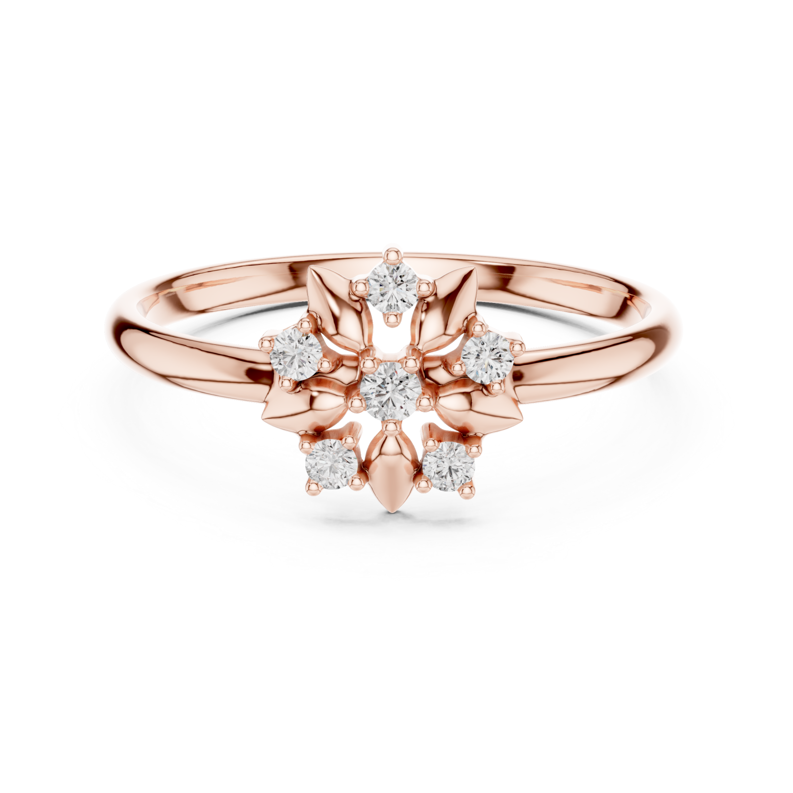  Rose Gold Floral Muse Cluster Solitaire Ring Front View