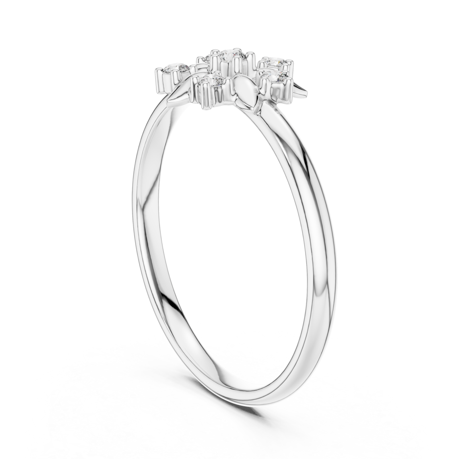  White Gold Floral Muse Cluster Solitaire Ring Left View