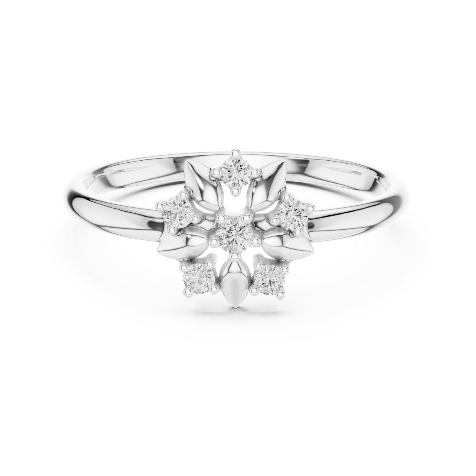  White Gold Floral Muse Cluster Solitaire Ring Front View