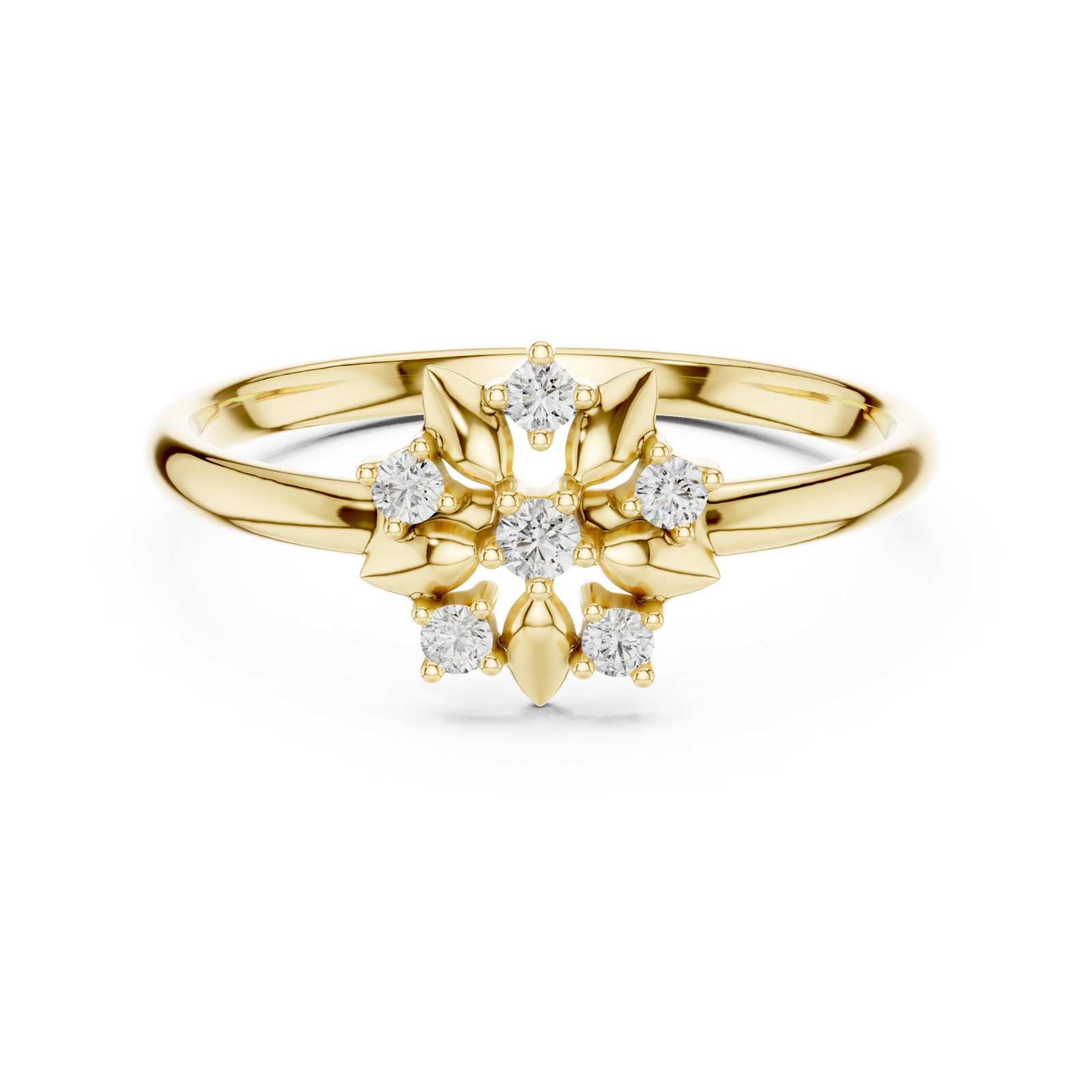  Gold Floral Muse Cluster Solitaire Ring Front View