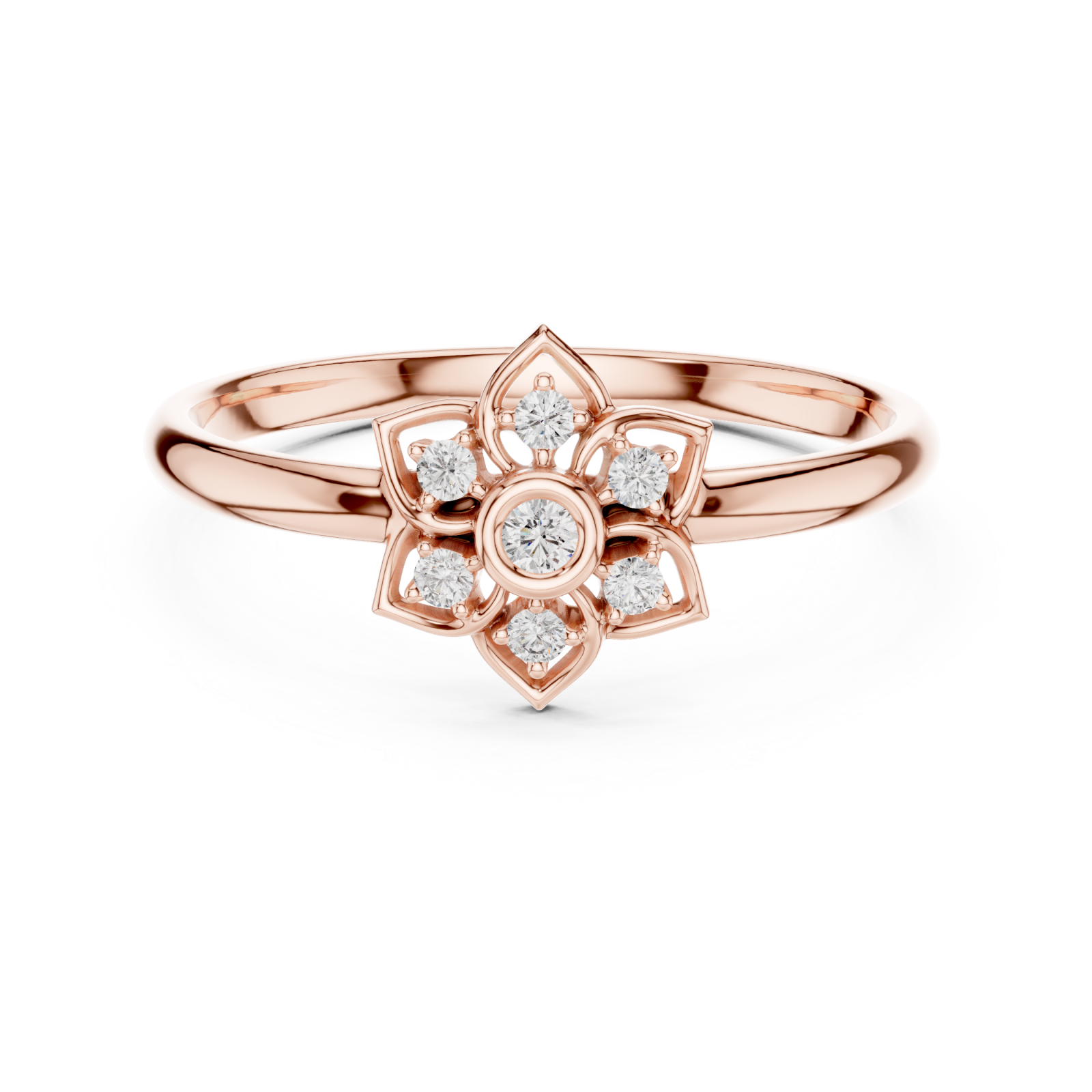  Rose Gold Halo Bloom Ring Front View