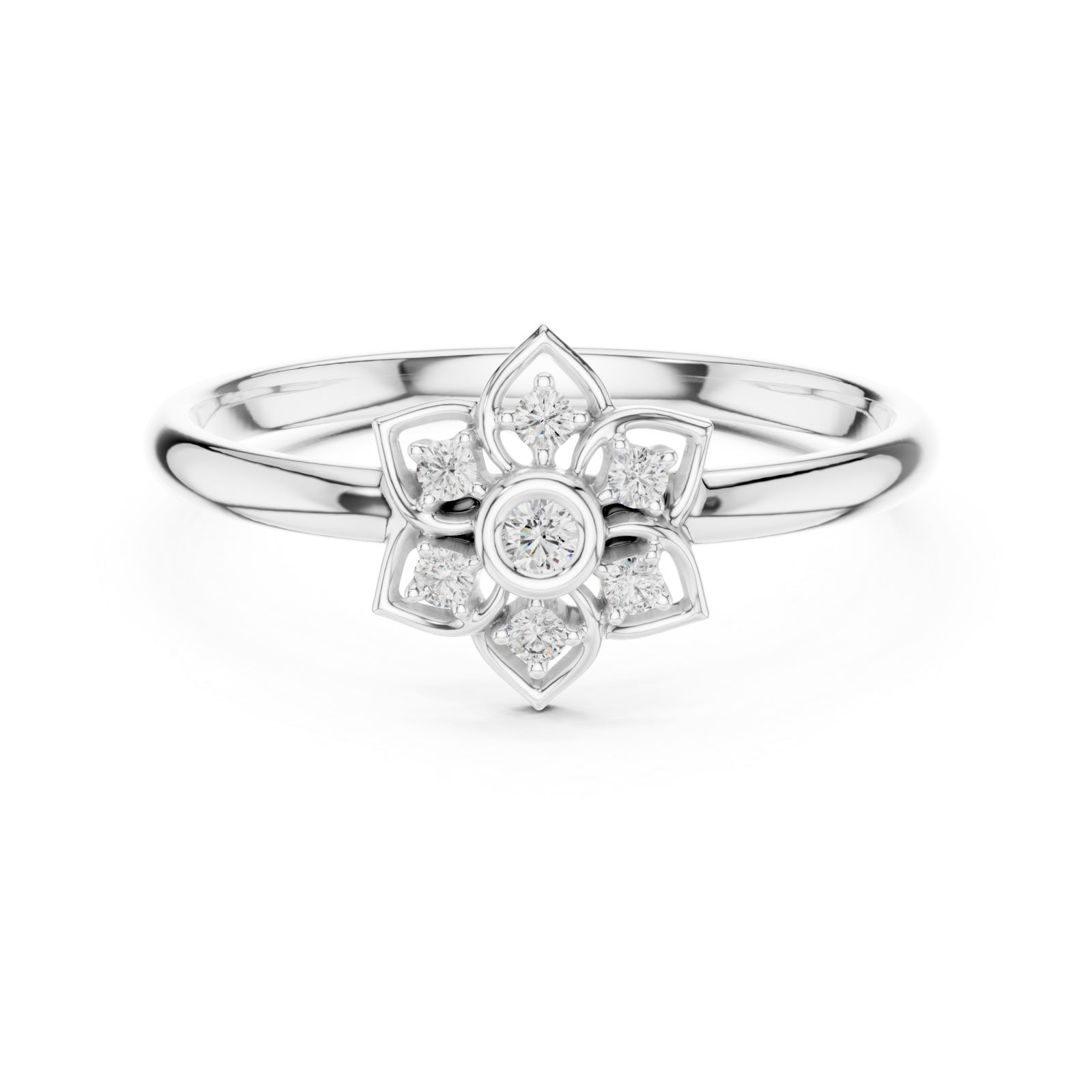  White Gold Halo Bloom Ring Front View