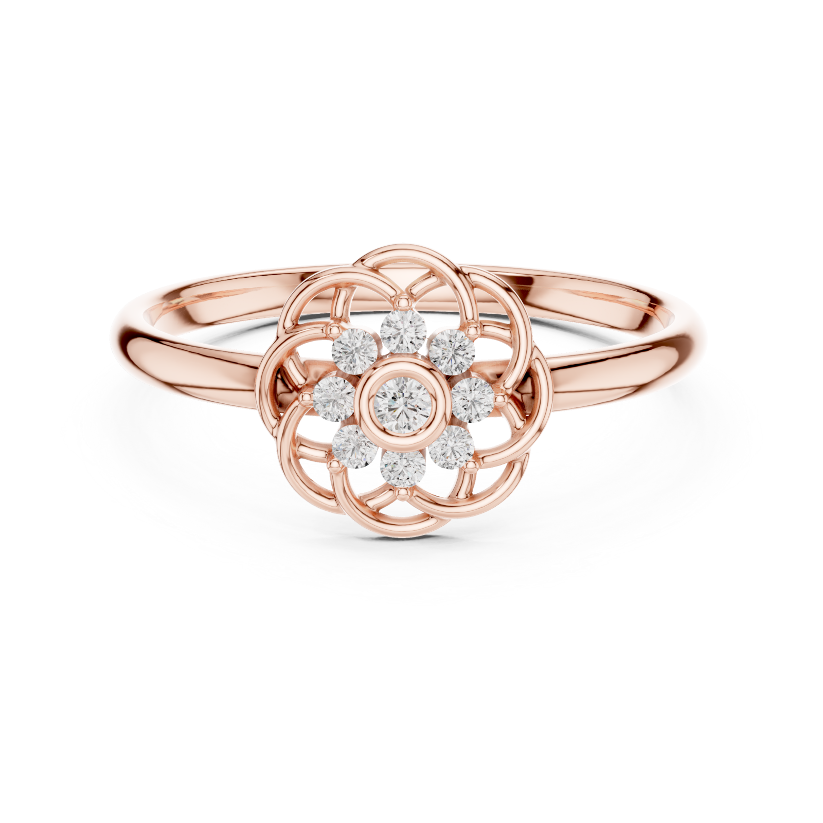  Rose Gold Enchanted Garden Motif Solitaire Statement Ring Front View