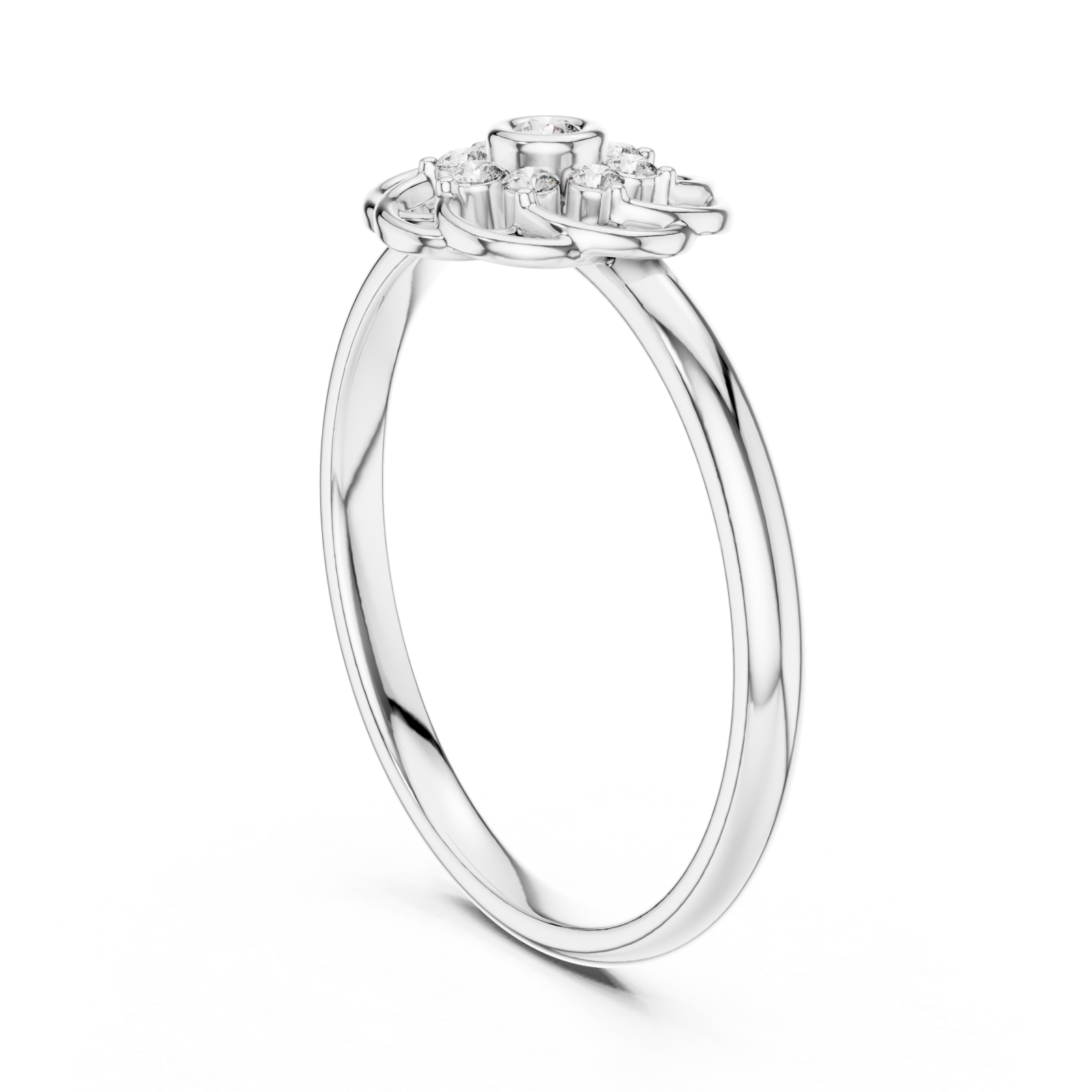  White Gold Enchanted Garden Motif Solitaire Statement Ring Left View