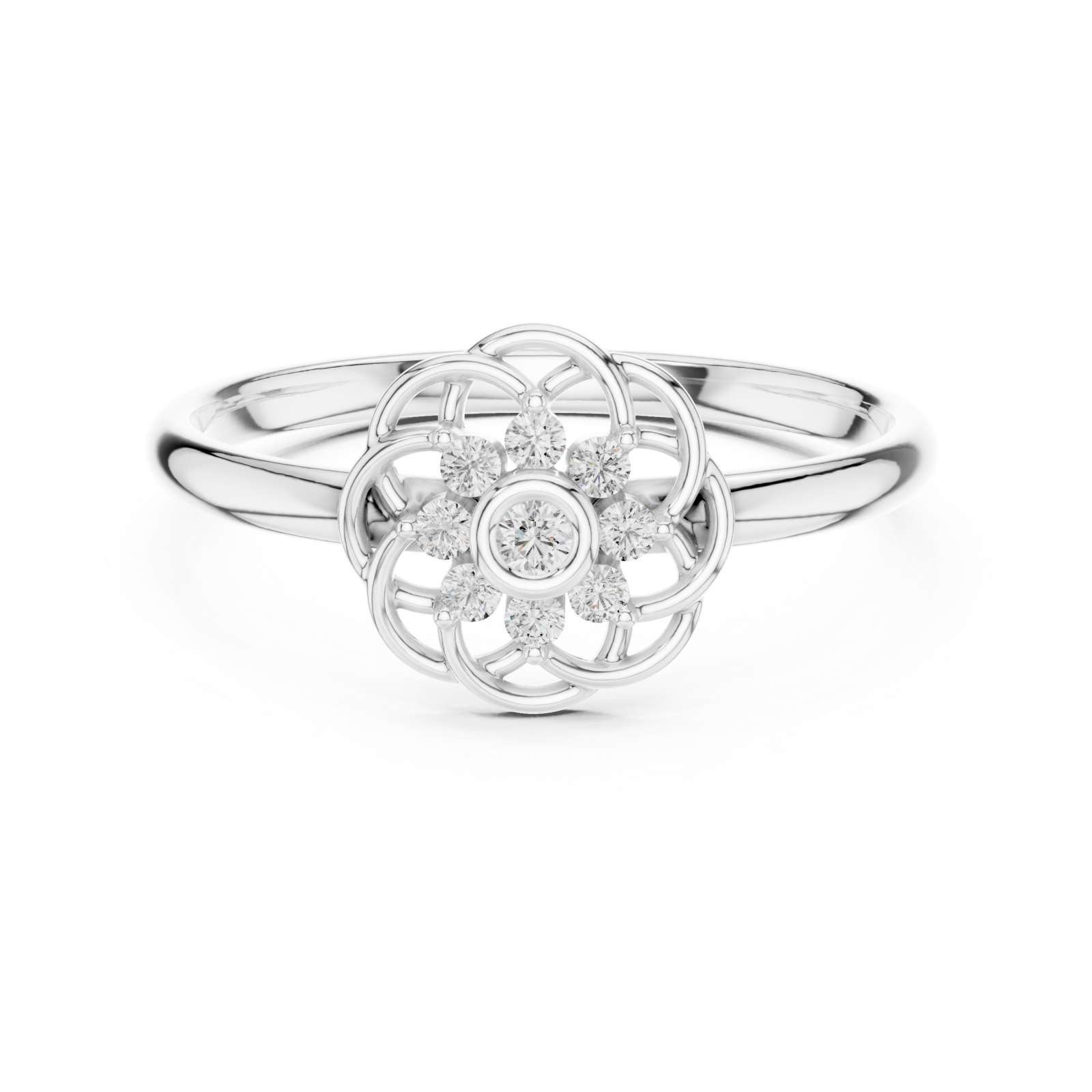  White Gold Enchanted Garden Motif Solitaire Statement Ring Front View