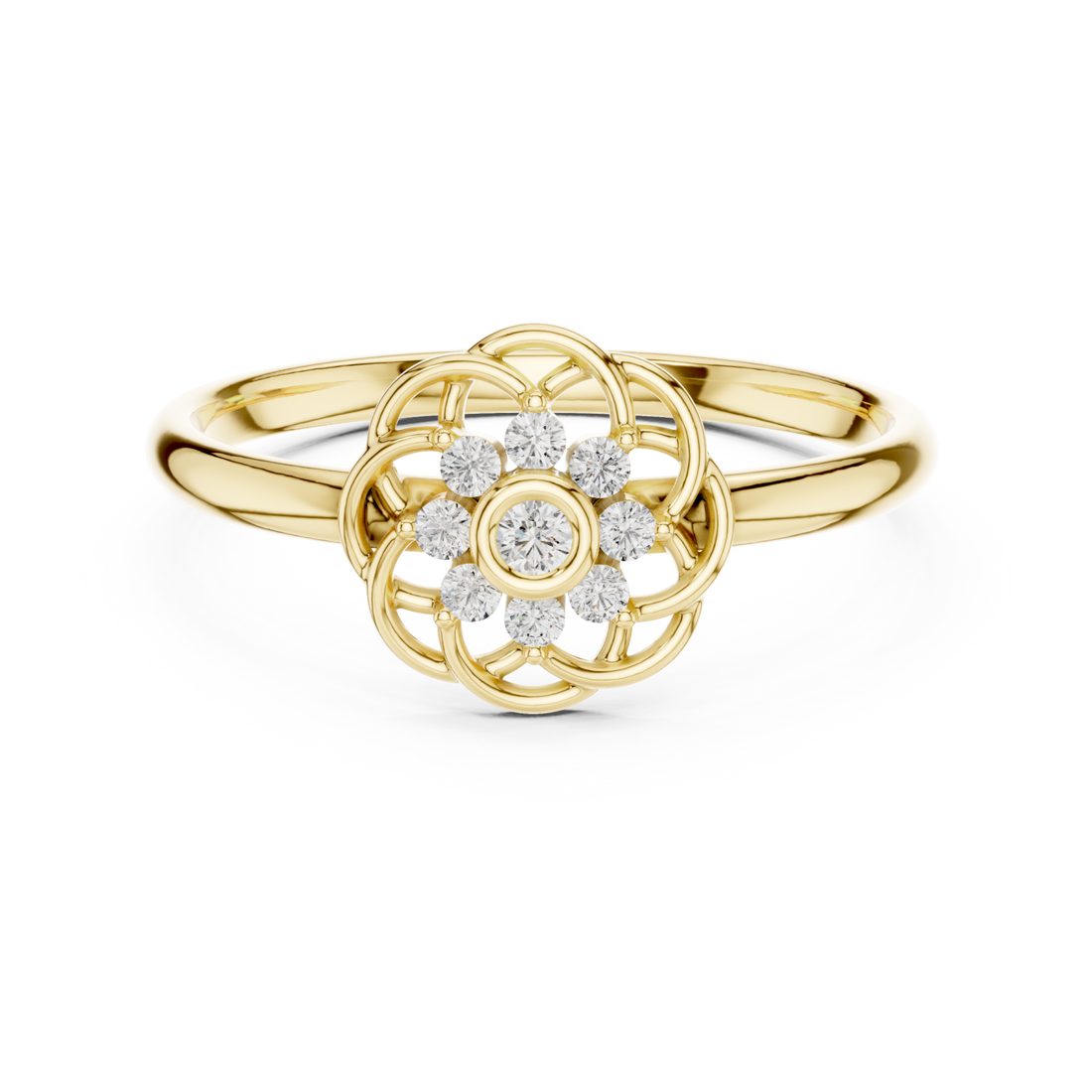Gold Enchanted Garden Motif Solitaire Statement Ring Right View