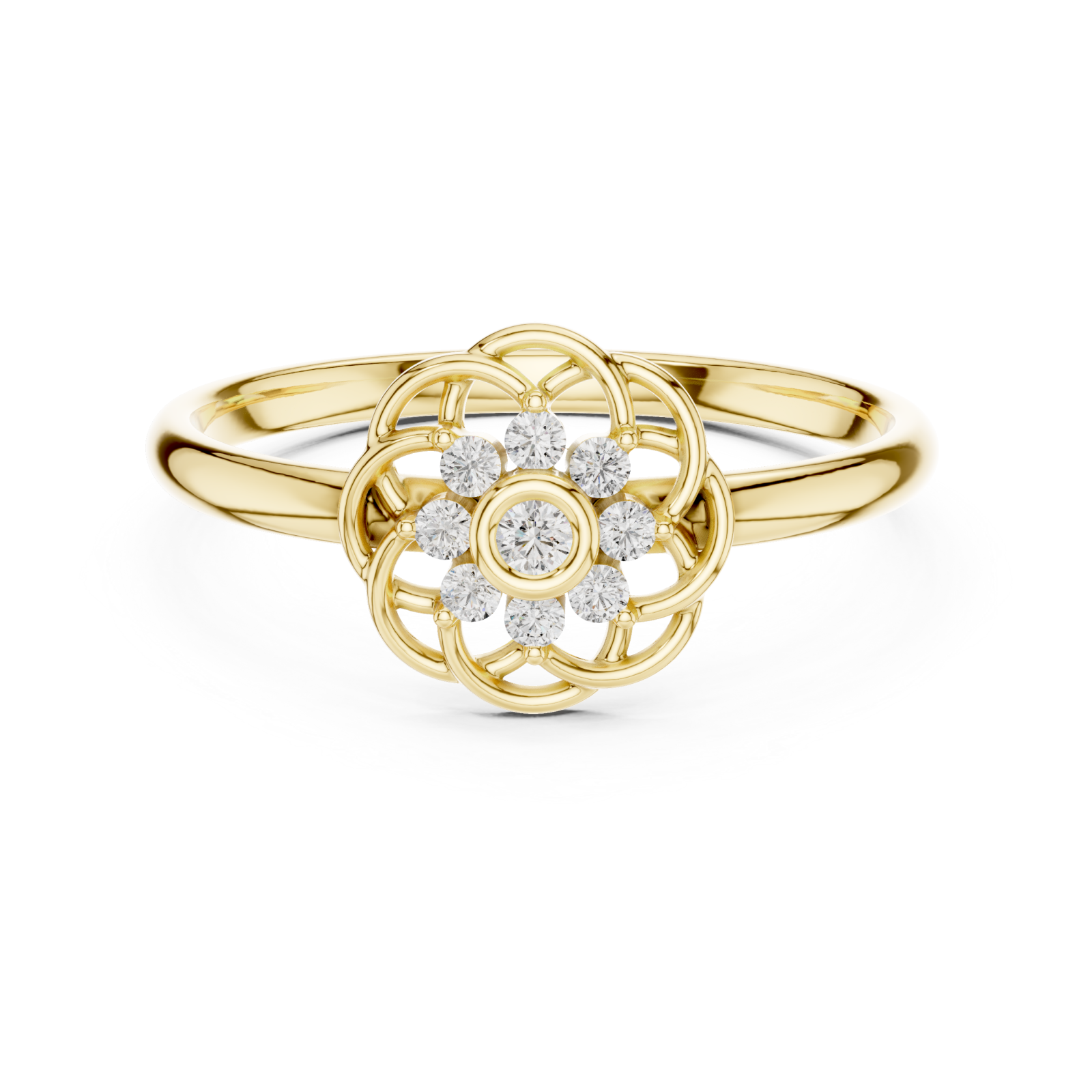  Gold Enchanted Garden Motif Solitaire Statement Ring Front View