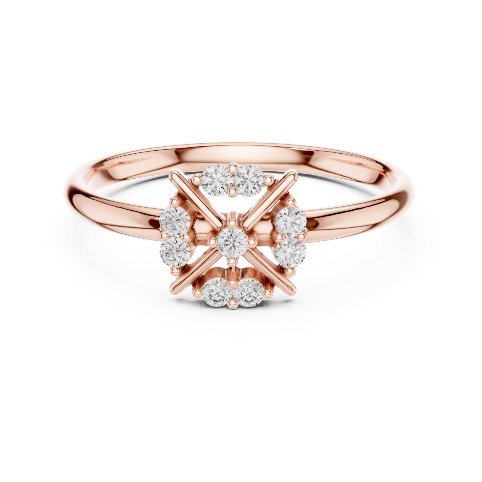  Rose Gold Serenity Radiance Petite Cluster Solitaire Ring Front View