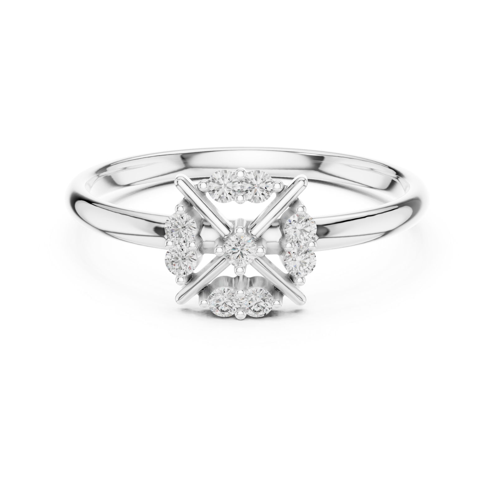  White Gold Serenity Radiance Petite Cluster Solitaire Ring Front View