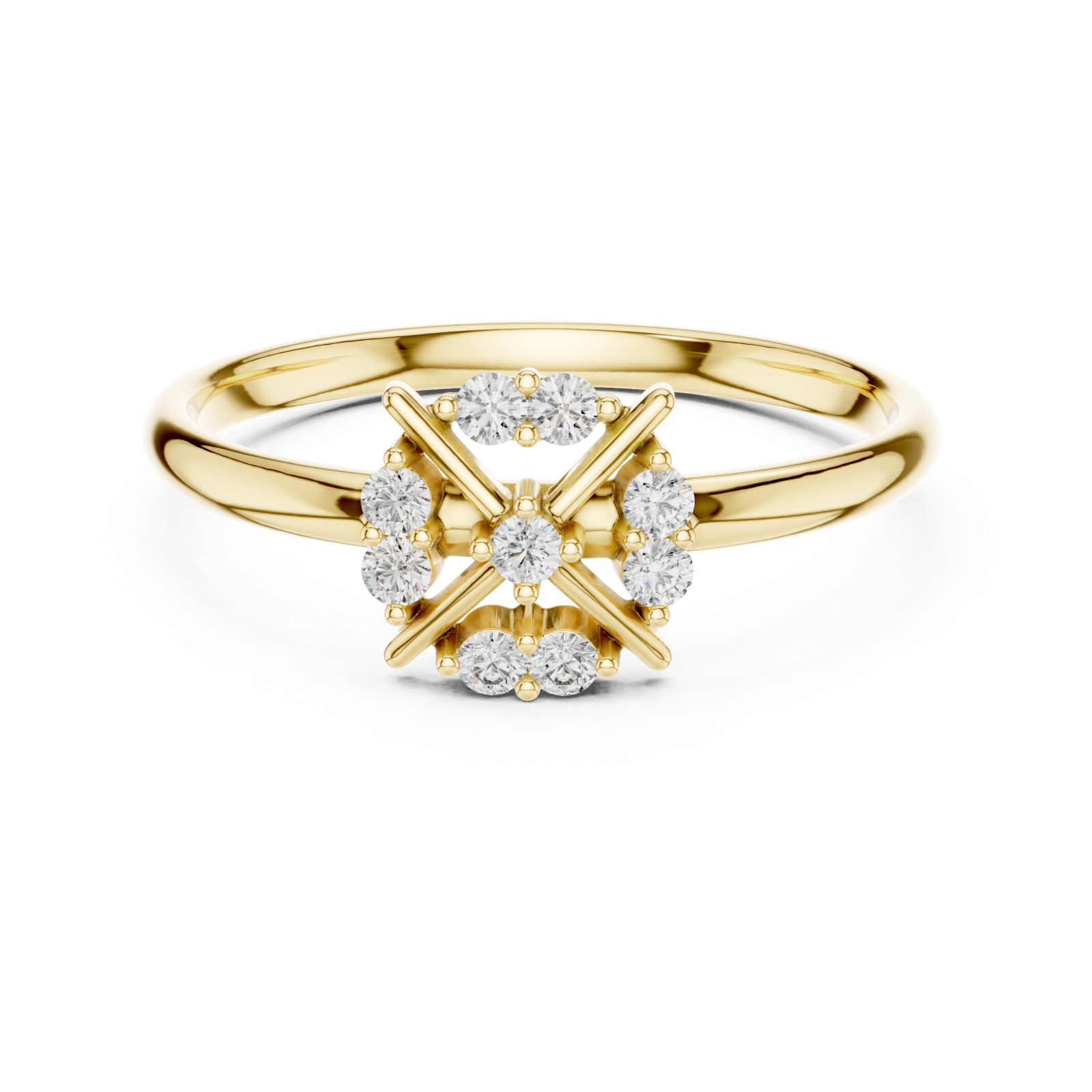  Gold Serenity Radiance Petite Cluster Solitaire Ring Front View
