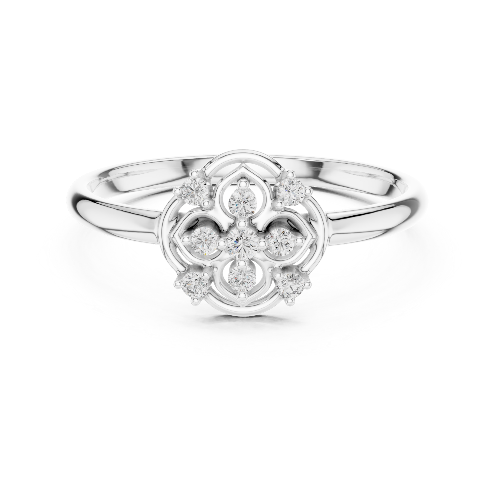  White Gold Celestial Cluster Petal Ring Front View