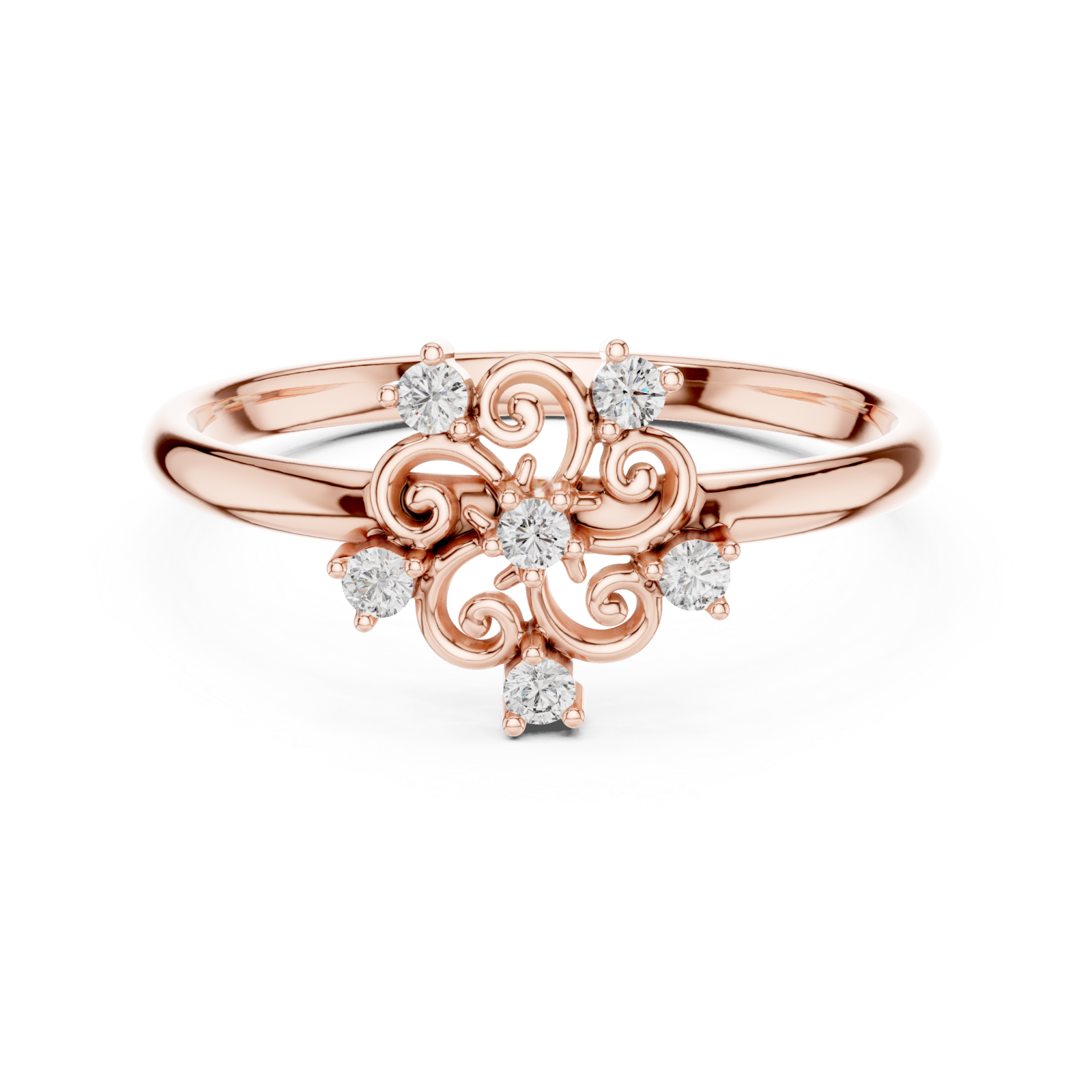  Rose Gold Grand Folia Blossom Cluster Band Front View