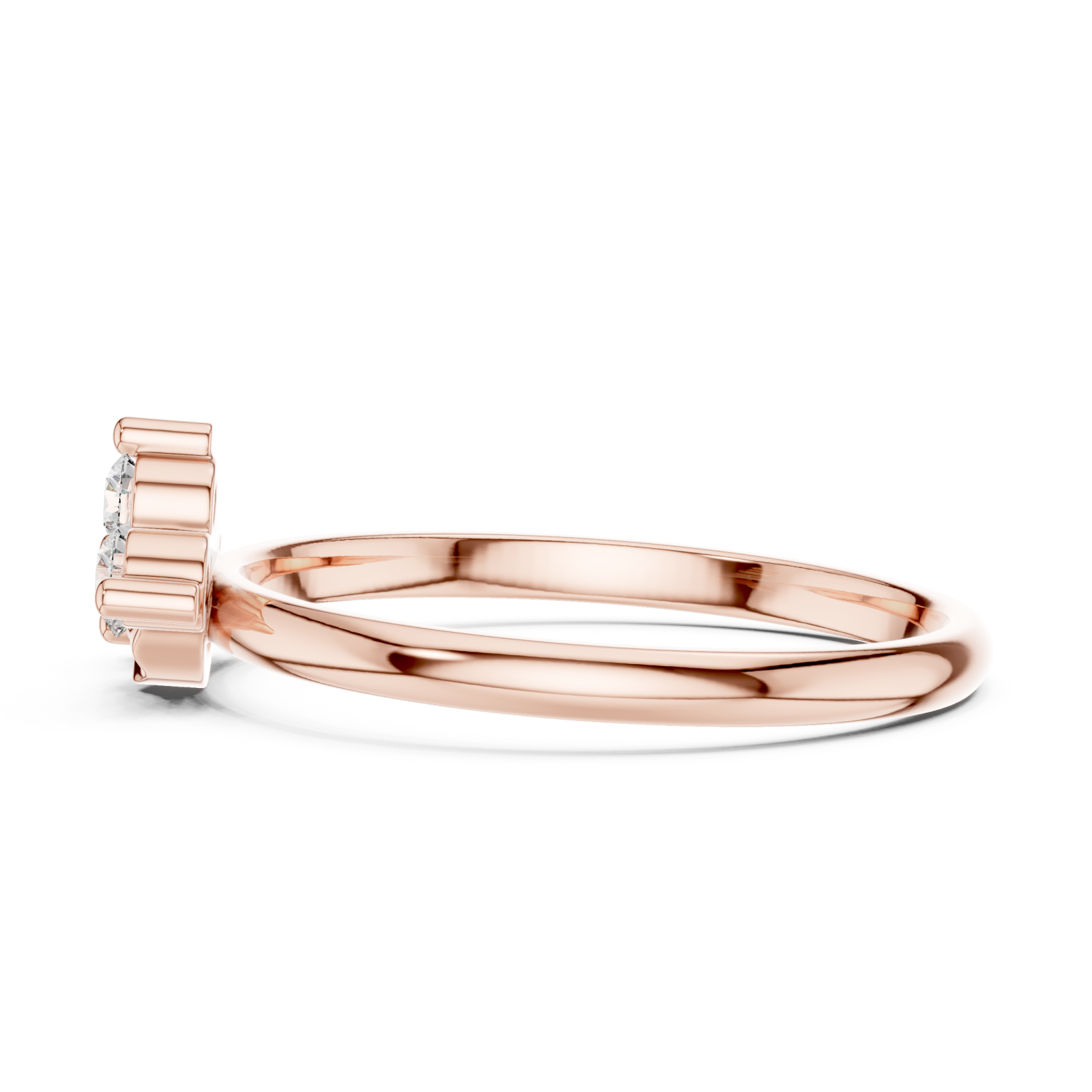  Rose Gold Halo Crest Ring Side View