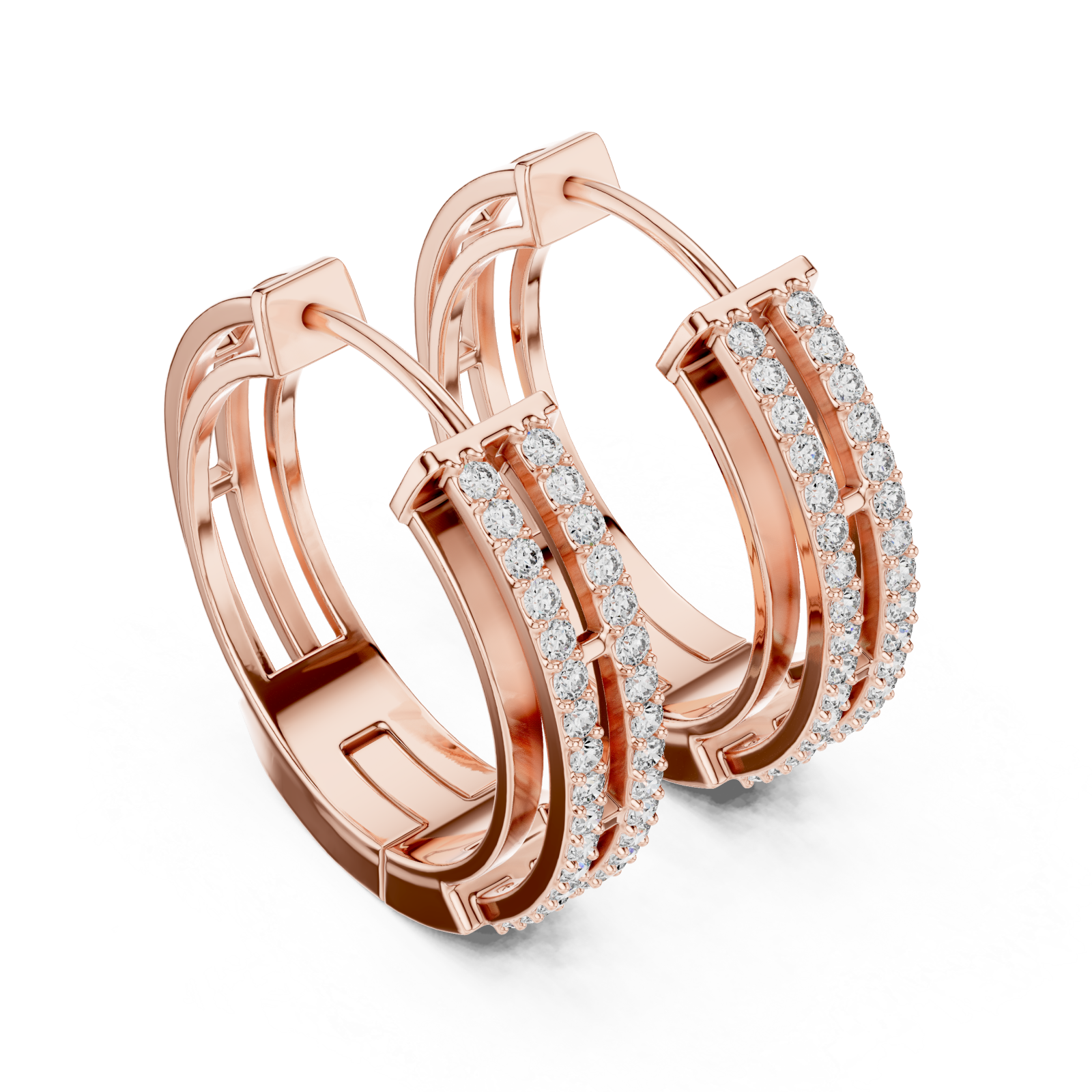  Rose Gold Elegant Triple Band Radiance Hoops Right View