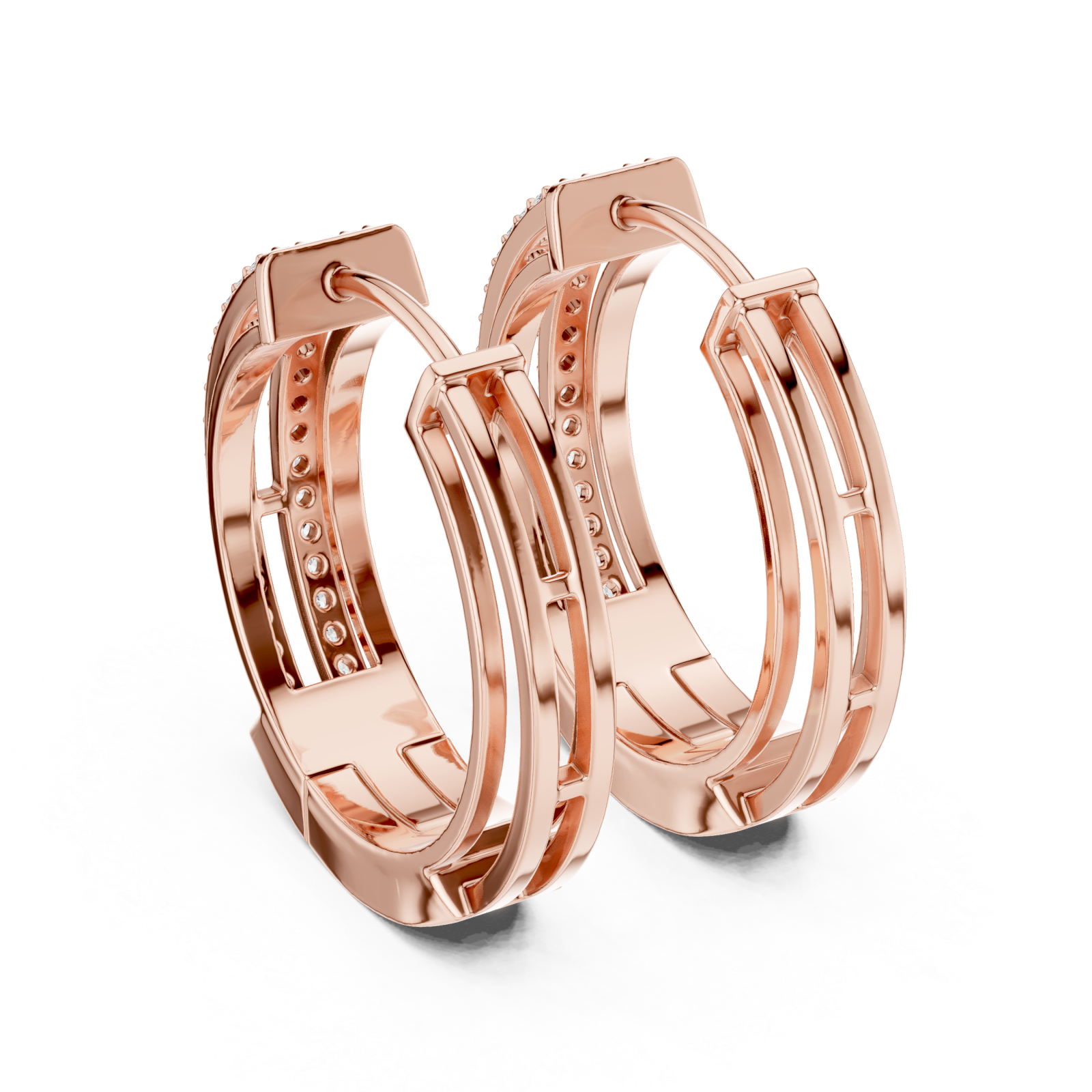  Rose Gold Elegant Triple Band Radiance Hoops Side View