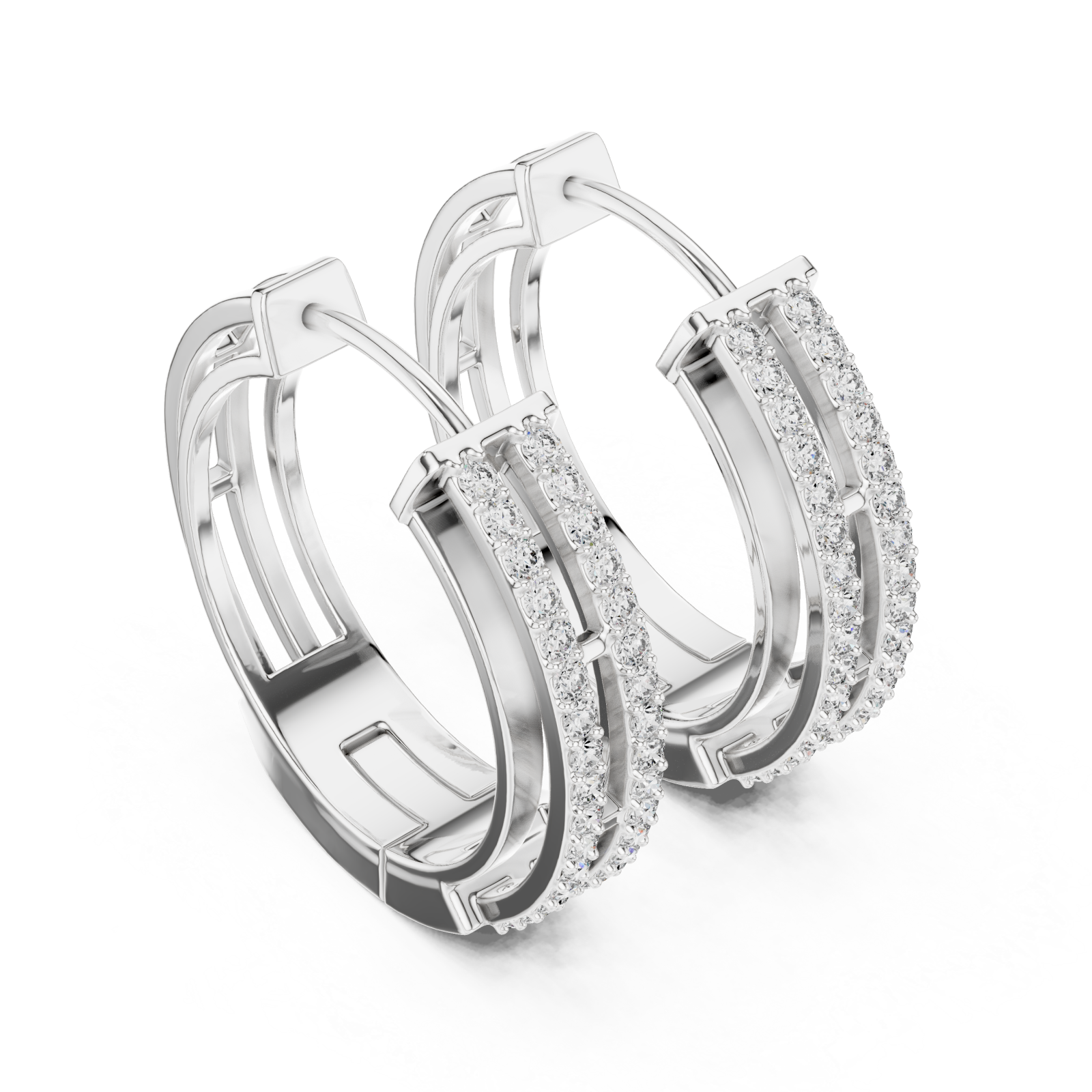  White Gold Elegant Triple Band Radiance Hoops Right View