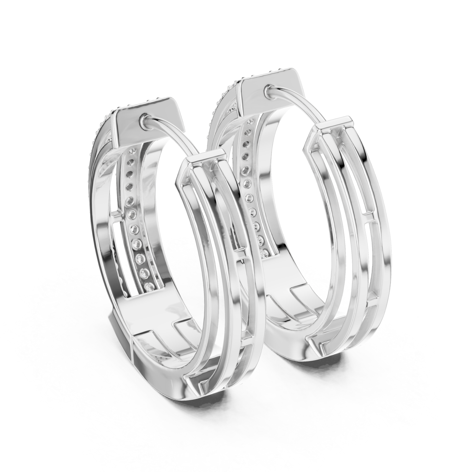  White Gold Elegant Triple Band Radiance Hoops Side View