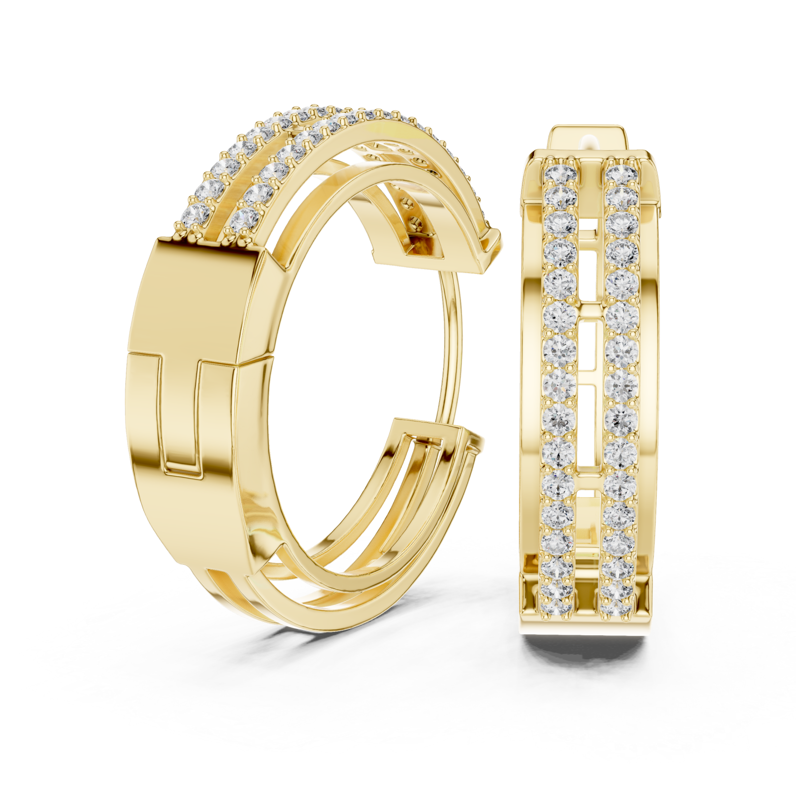  Gold Elegant Triple Band Radiance Hoops Left View