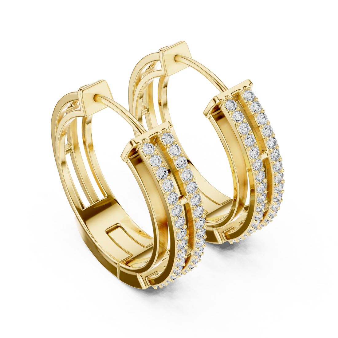 Gold Elegant Triple Band Radiance Hoops Right View