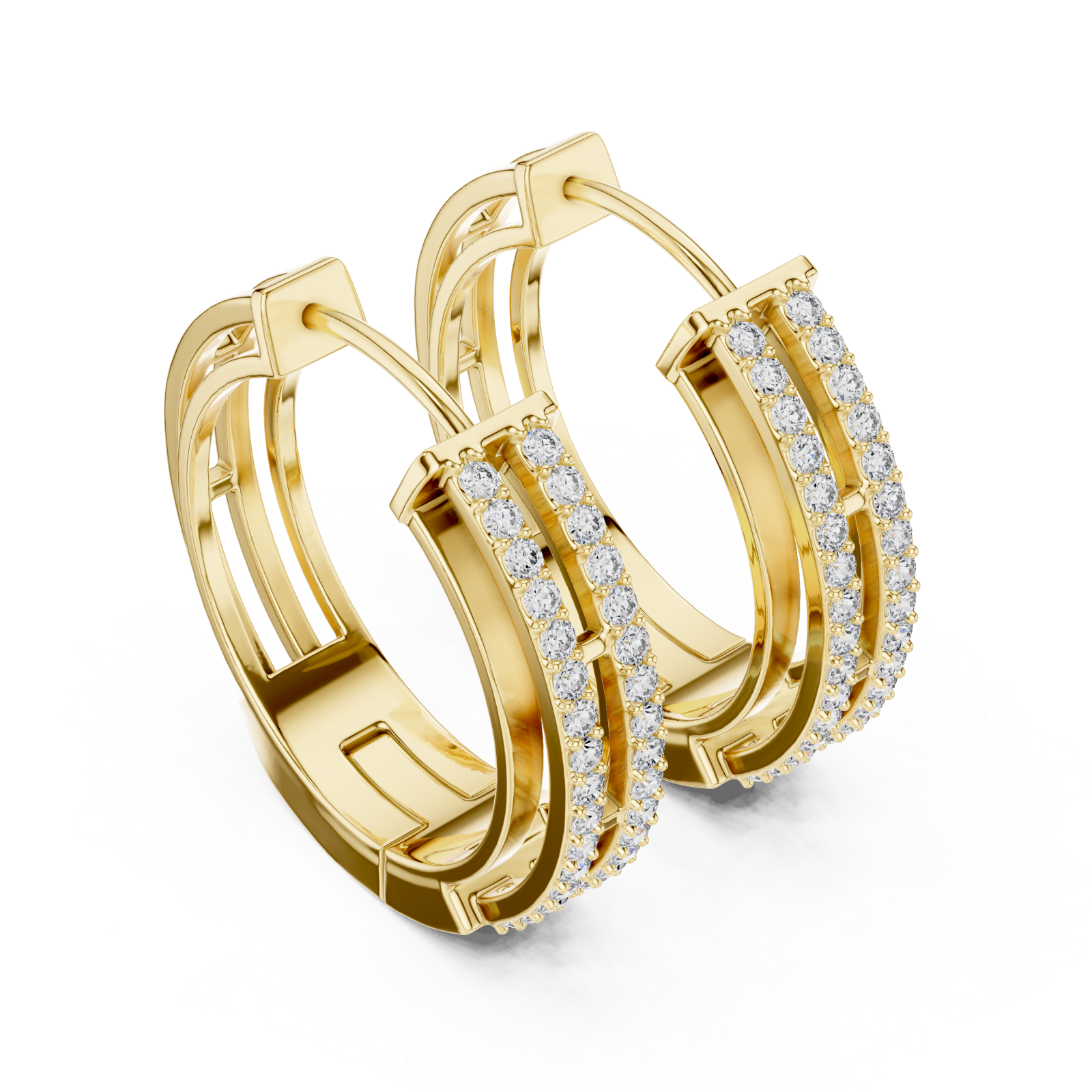 Gold Elegant Triple Band Radiance Hoops Right View