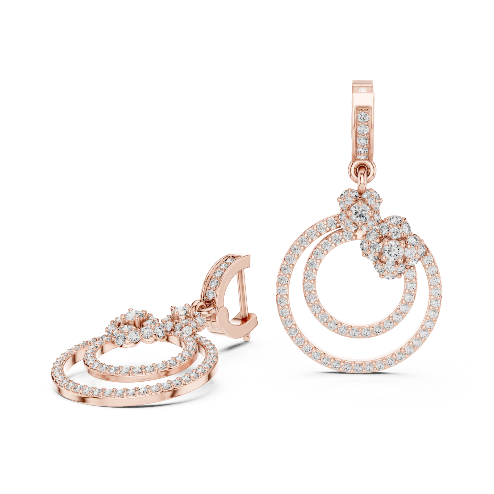  Rose Gold Starlit Embrace Double Loop Ornate Earrings Left View