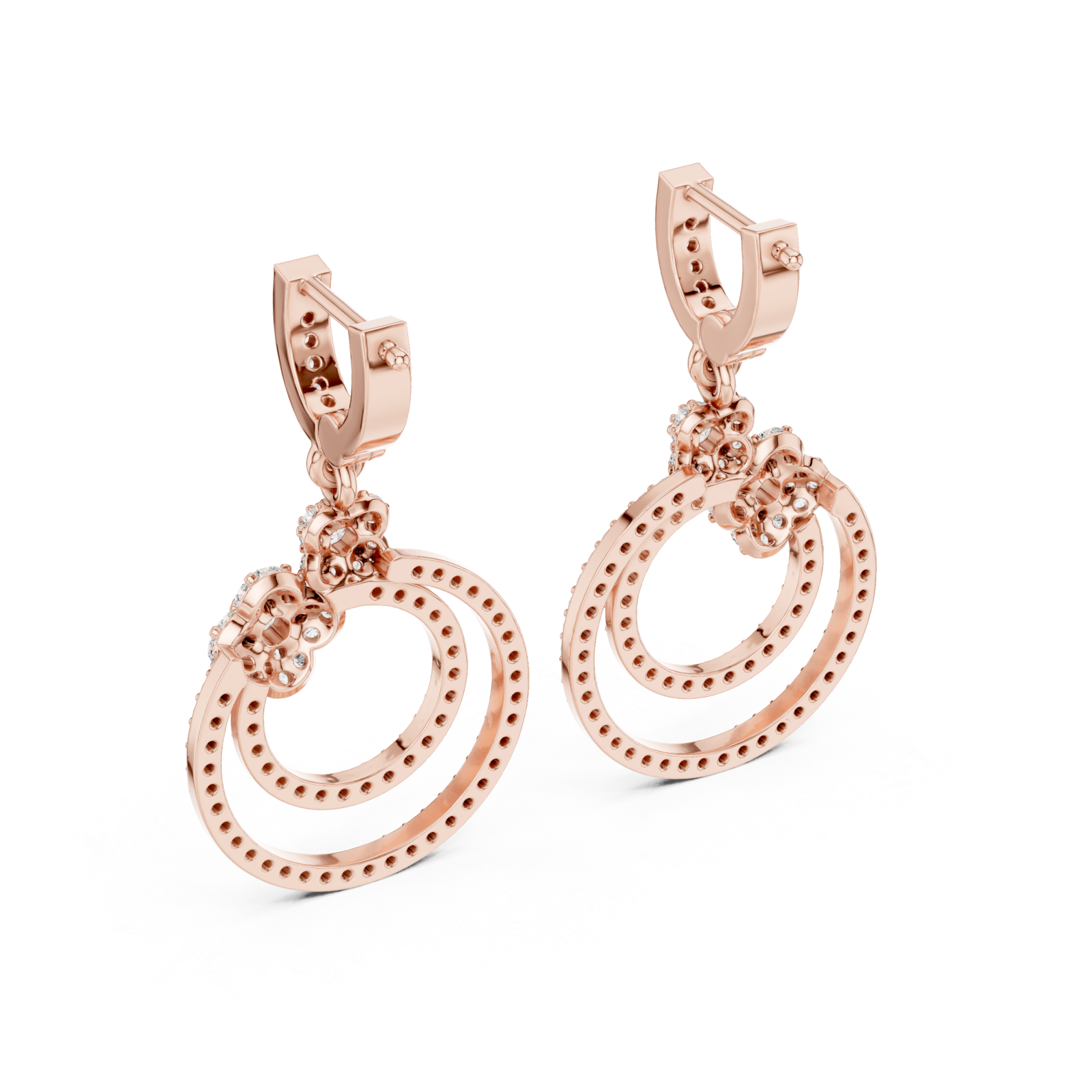  Rose Gold Starlit Embrace Double Loop Ornate Earrings Side View