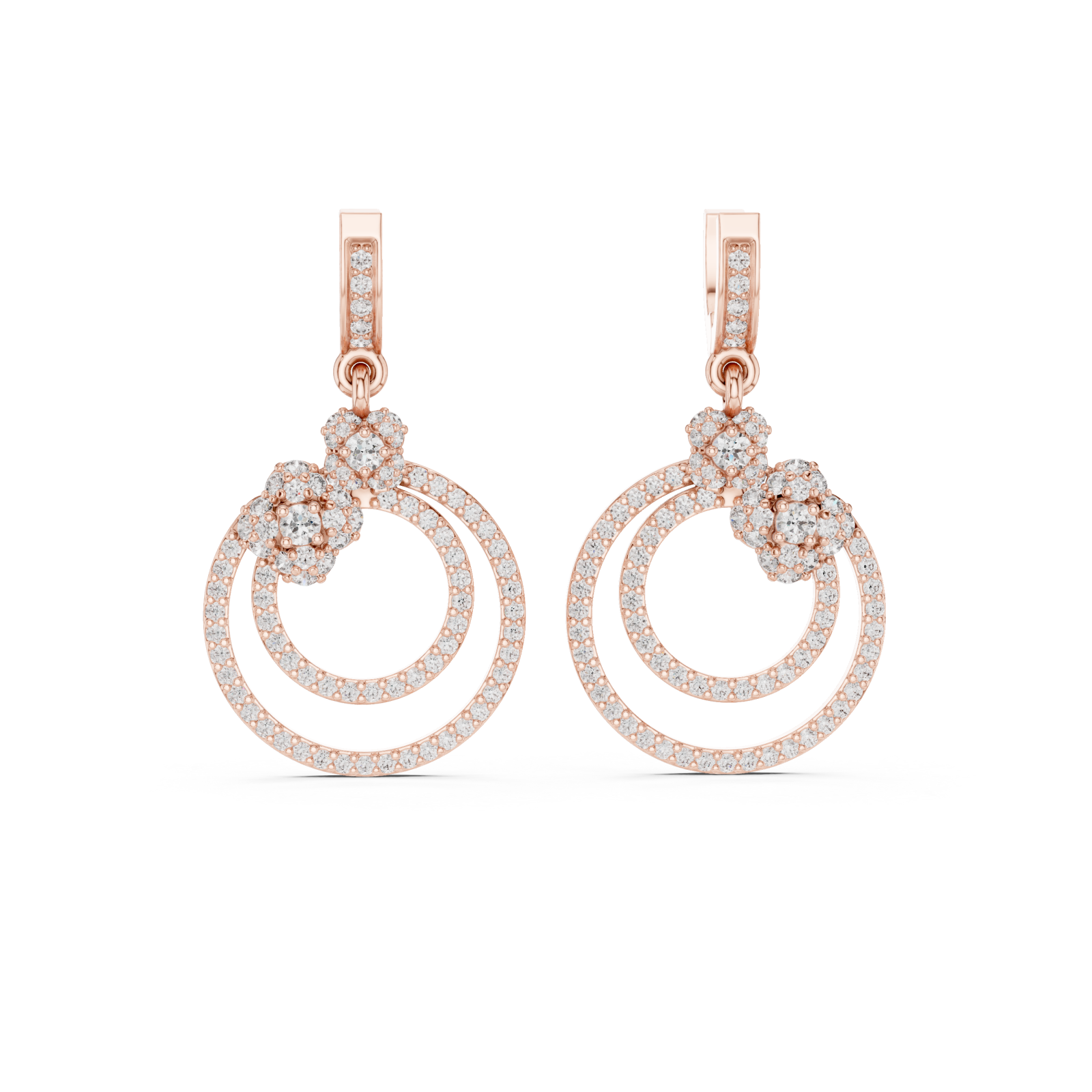  Rose Gold Starlit Embrace Double Loop Ornate Earrings Front View