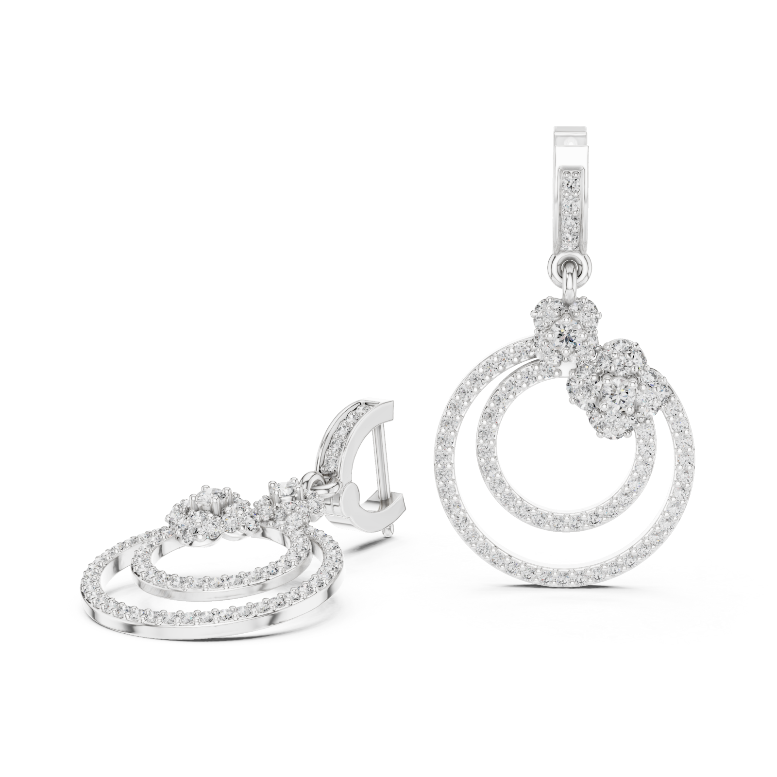  White Gold Starlit Embrace Double Loop Ornate Earrings Left View